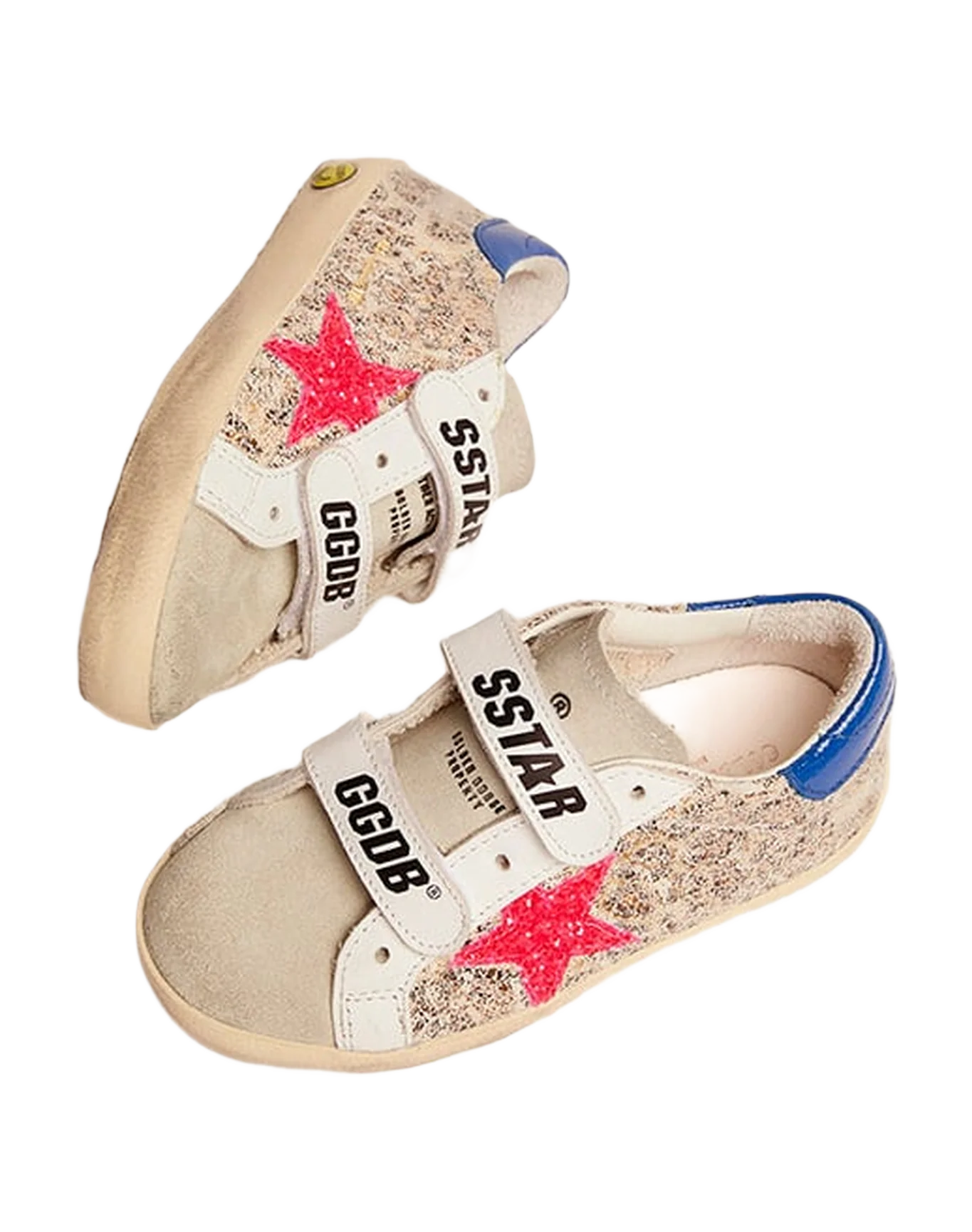 Kids | Old School Junior with Beige Leo Print, Dark Pink Glitter Star & Turquoise Heel Tab | Beige Leo x Taupe x White x Dark Pink x Turquoise - Image 2