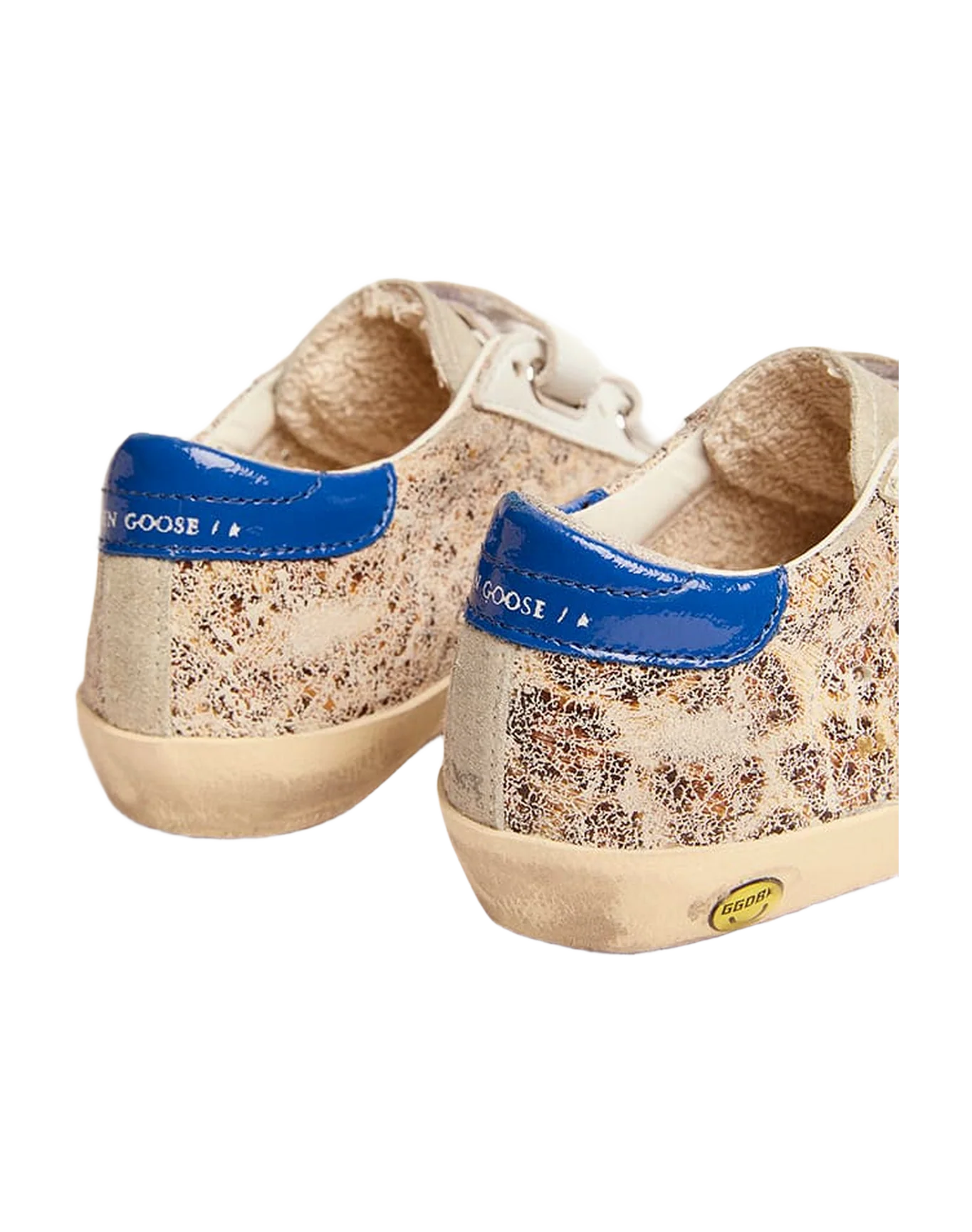 Kids | Old School Junior with Beige Leo Print, Dark Pink Glitter Star & Turquoise Heel Tab | Beige Leo x Taupe x White x Dark Pink x Turquoise - Image 3