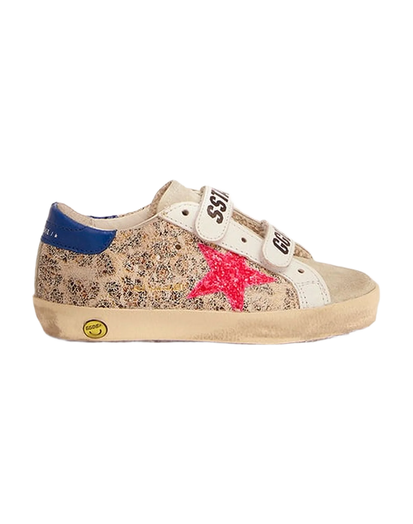Kids | Old School Junior with Beige Leo Print, Dark Pink Glitter Star & Turquoise Heel Tab | Beige Leo x Taupe x White x Dark Pink x Turquoise - Image 4