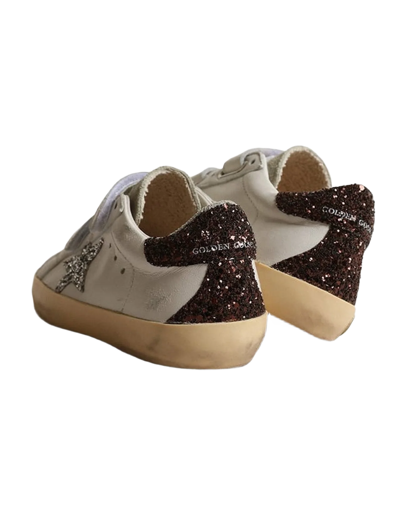 Kids | Old School Junior with Glitter Star & Heel Tab | White x Ice x Silver x Coffee Brown
