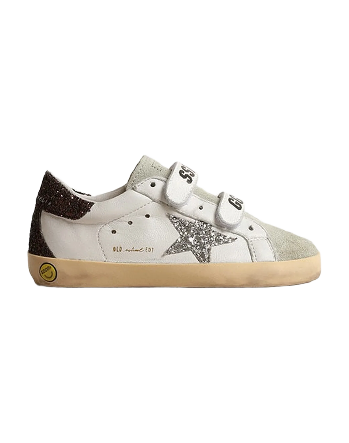 Kids | Old School Junior with Glitter Star & Heel Tab | White x Ice x Silver x Coffee Brown - Image 2