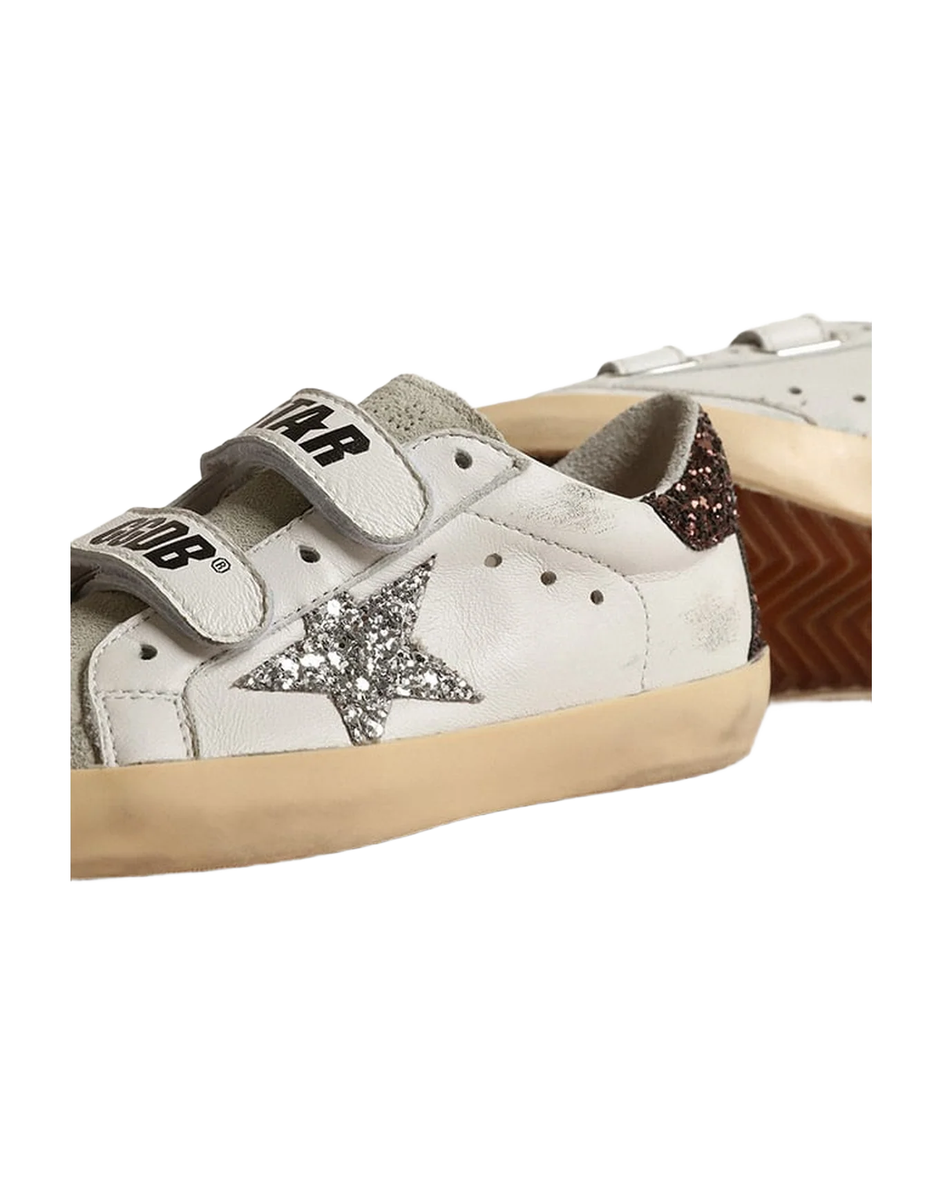 Kids | Old School Junior with Glitter Star & Heel Tab | White x Ice x Silver x Coffee Brown - Image 3