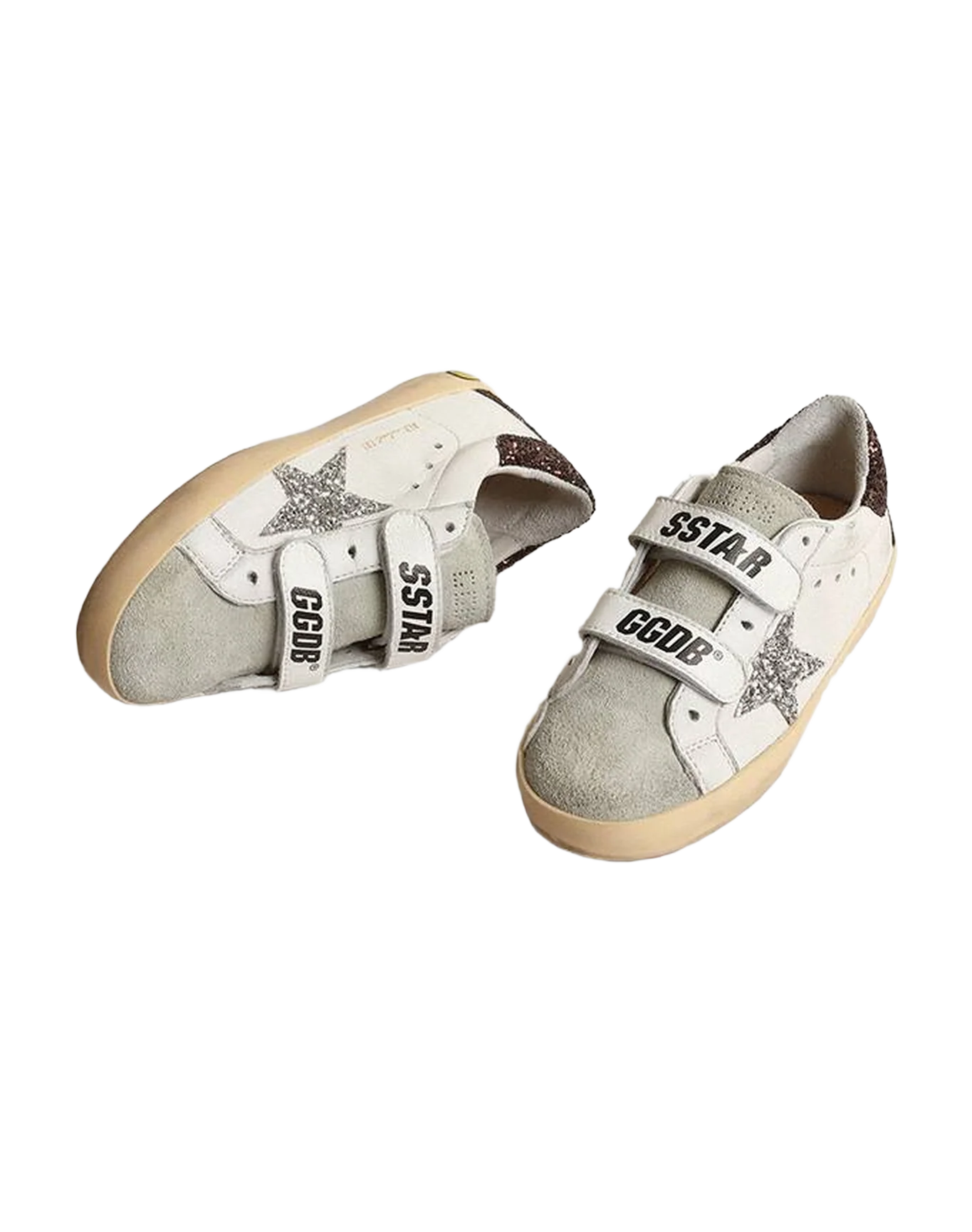 Kids | Old School Junior with Glitter Star & Heel Tab | White x Ice x Silver x Coffee Brown - Image 4