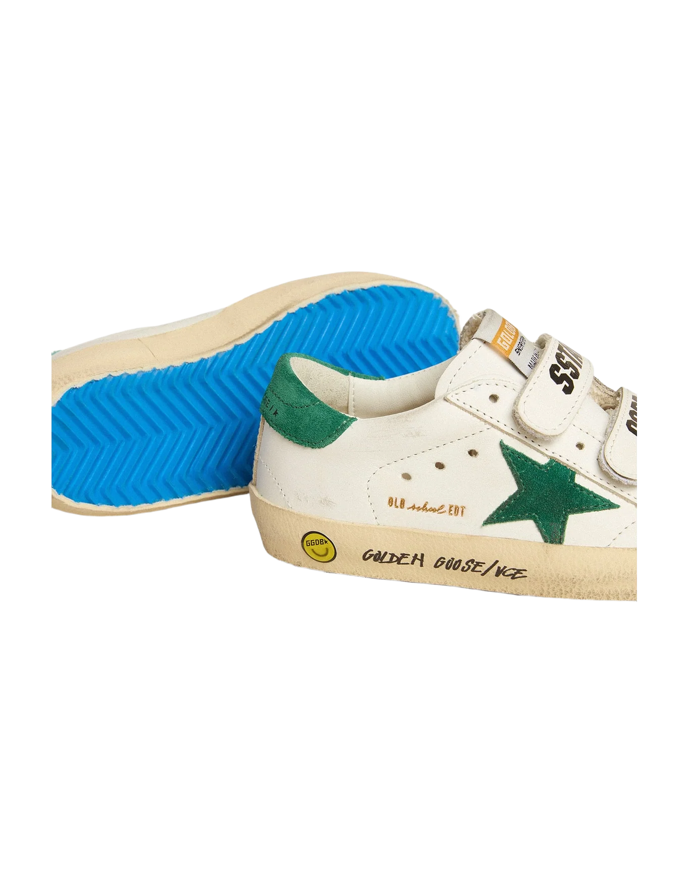 Kids | Old School Junior with Green Suede Star & Heel Tab | White x Green - Image 3