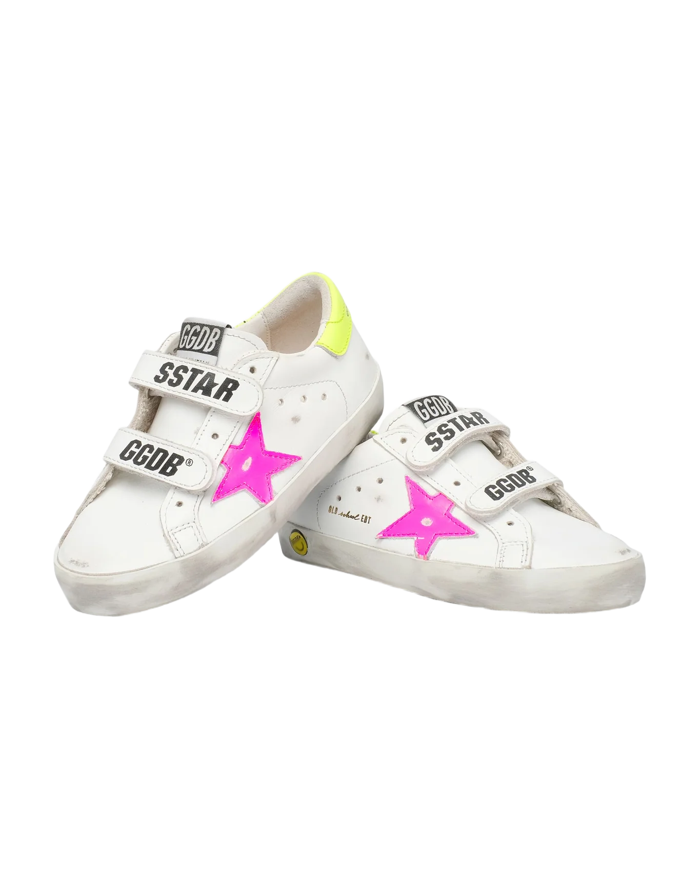 Kids | Old School Junior with White Leather & Fluo Pink Star | White x Fluo Pink x Fluo Yellow - Image 3
