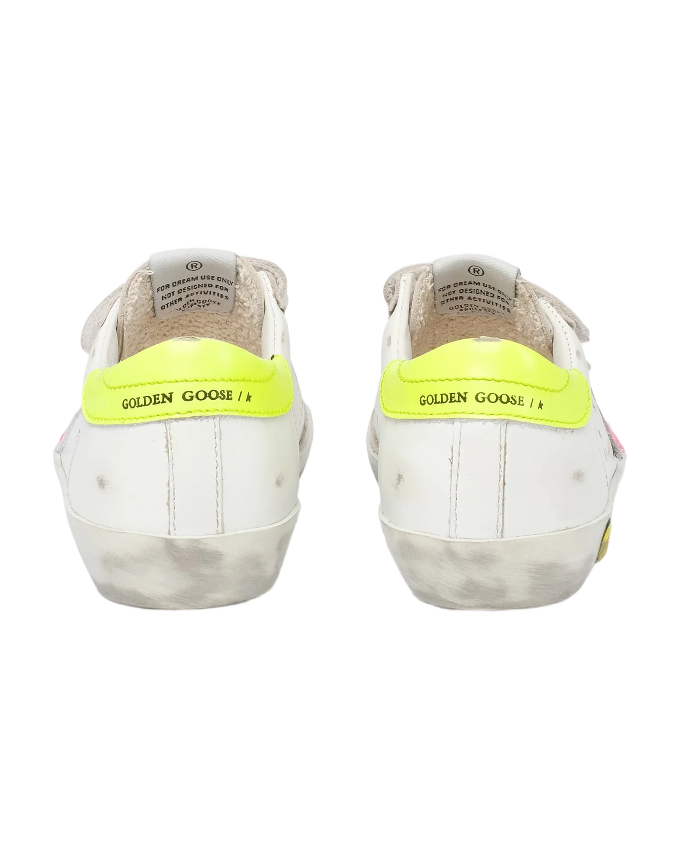 Kids | Old School Junior with White Leather & Fluo Pink Star | White x Fluo Pink x Fluo Yellow - Image 8