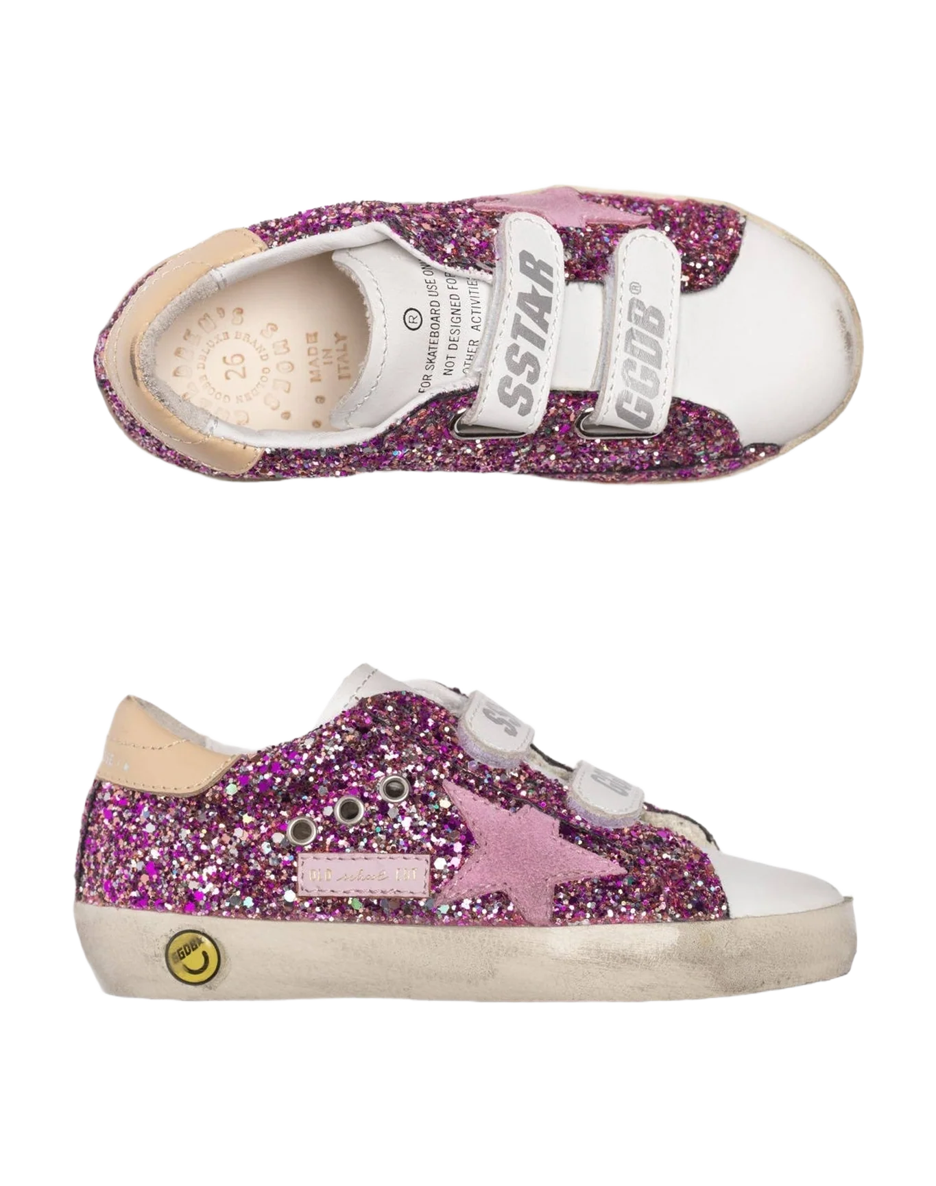 Kids | Old School Sneakers with Fuchsia Glitter & Pink Star