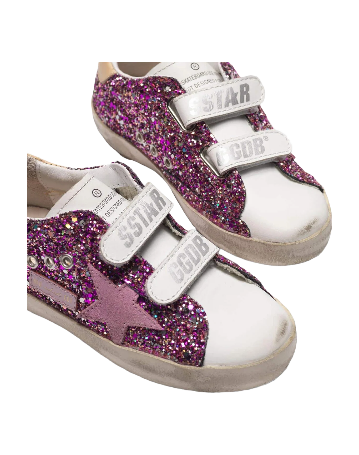 Kids | Old School Sneakers with Fuchsia Glitter & Pink Star - Image 2