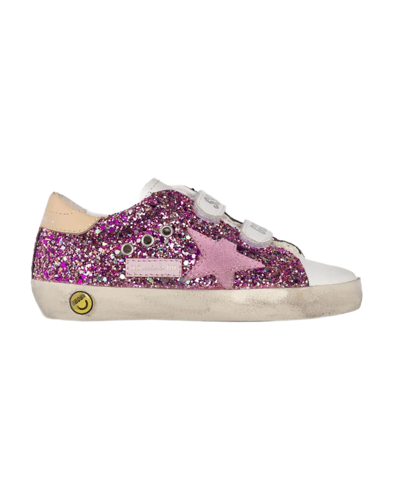 Kids | Old School Sneakers with Fuchsia Glitter & Pink Star - Image 3