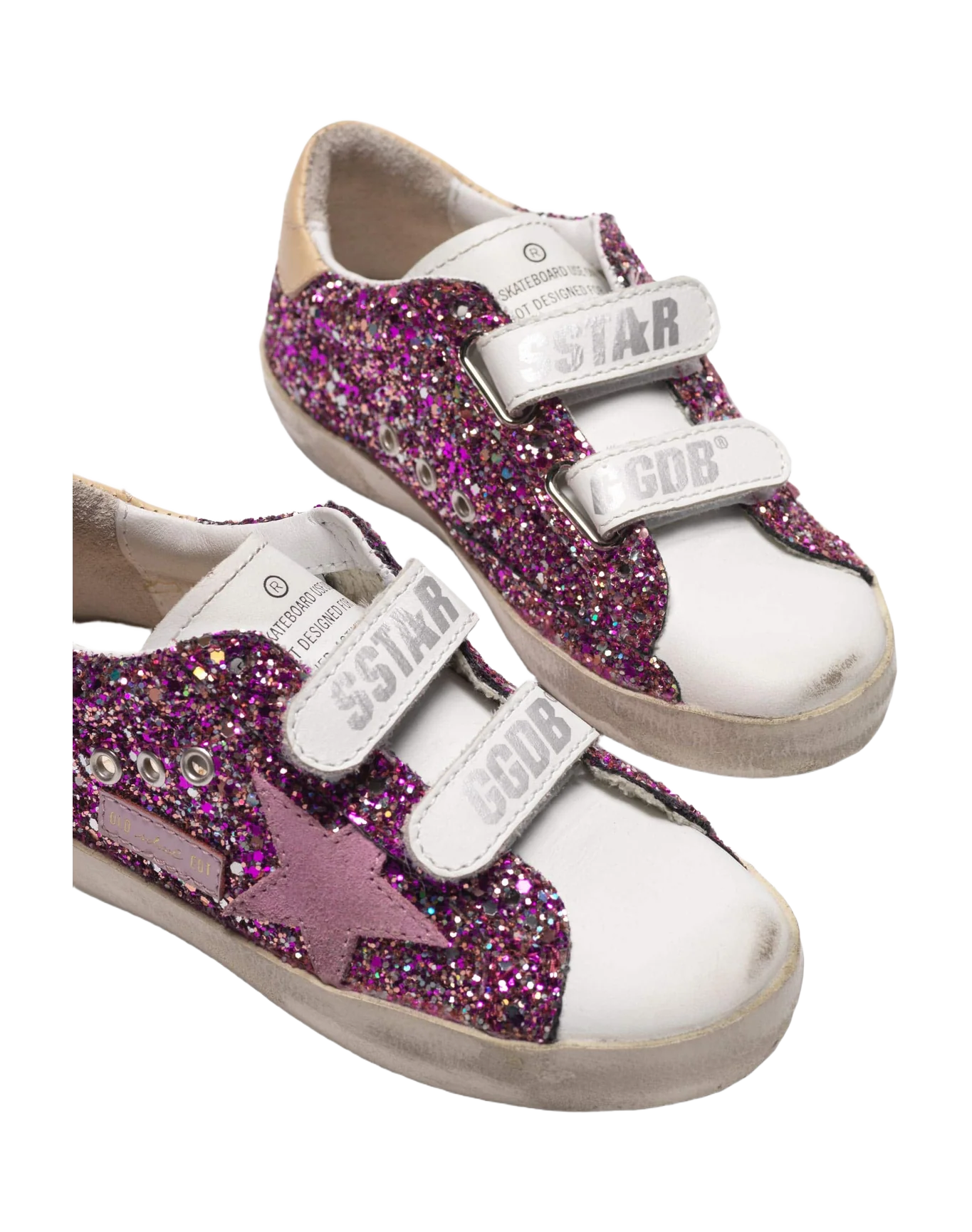 Kids | Old School Sneakers with Fuchsia Glitter & Pink Star - Image 4