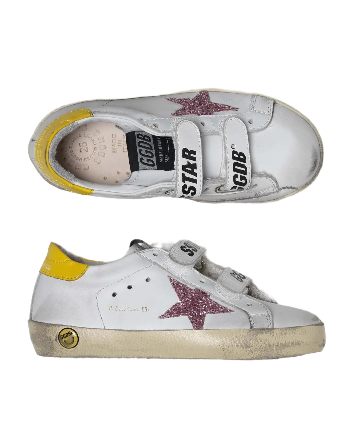 Kids | Old School Sneakers with Glitter Star & Yellow Heel Tab - Image 5