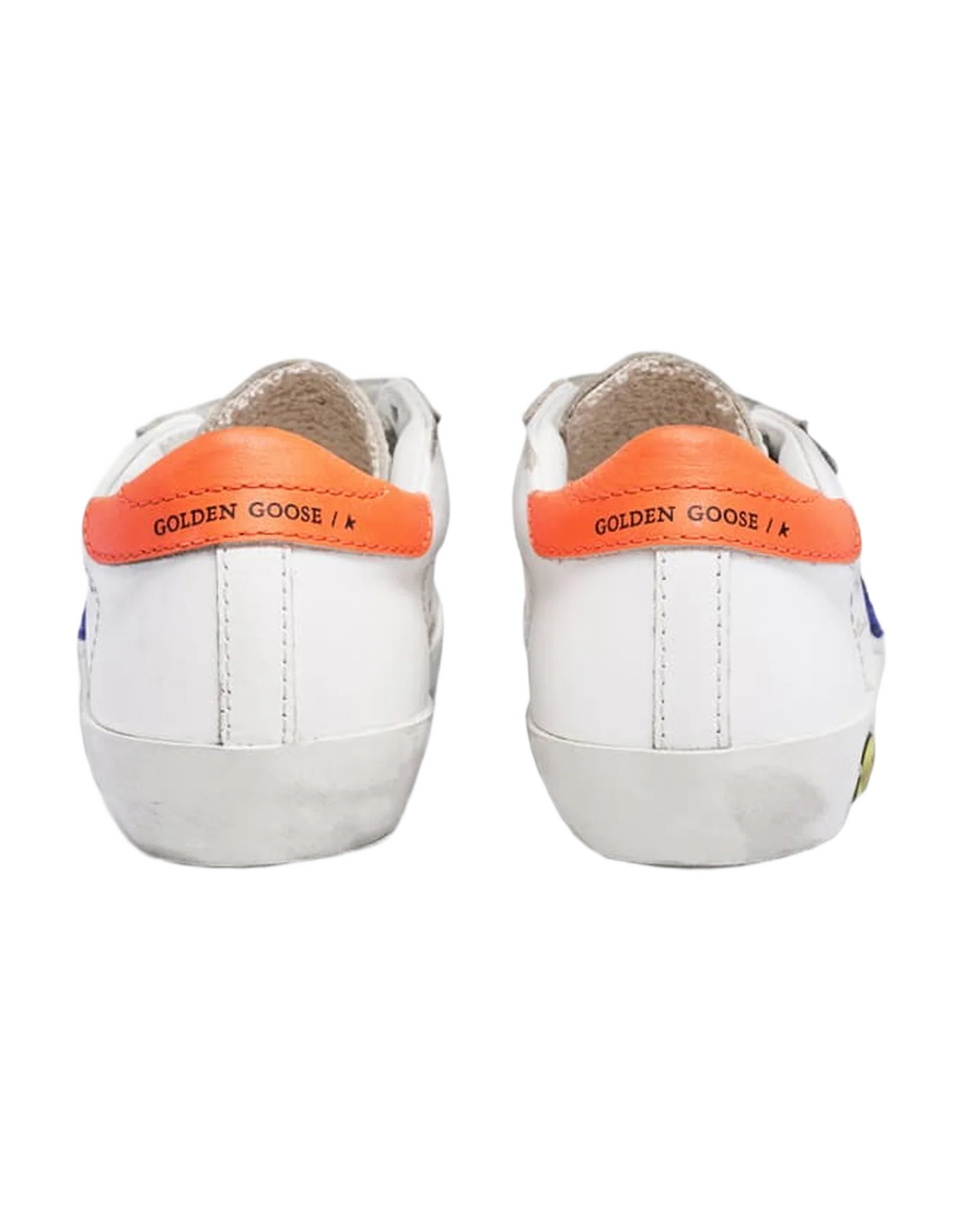 Kids | Old School Sneakers with Light Blue Suede Star & Orange Heel Tab | White x Bluette x Orange - Image 2