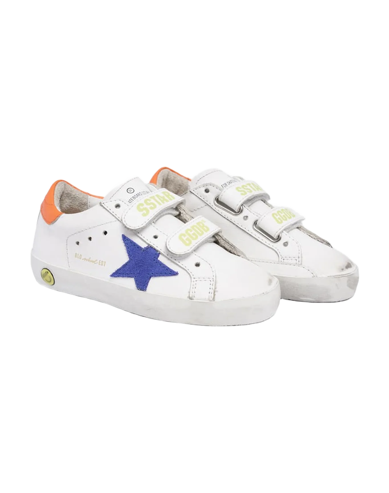 Kids | Old School Sneakers with Light Blue Suede Star & Orange Heel Tab | White x Bluette x Orange - Image 4