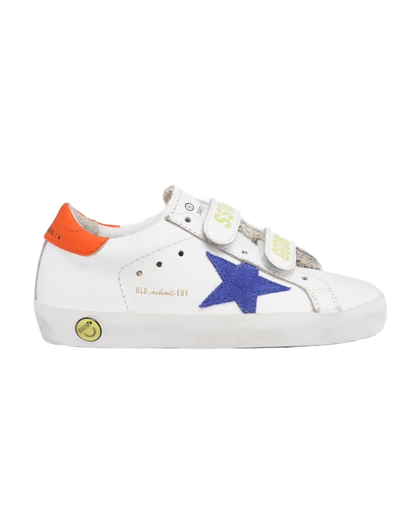 Kids | Old School Sneakers with Light Blue Suede Star & Orange Heel Tab | White x Bluette x Orange - Image 5