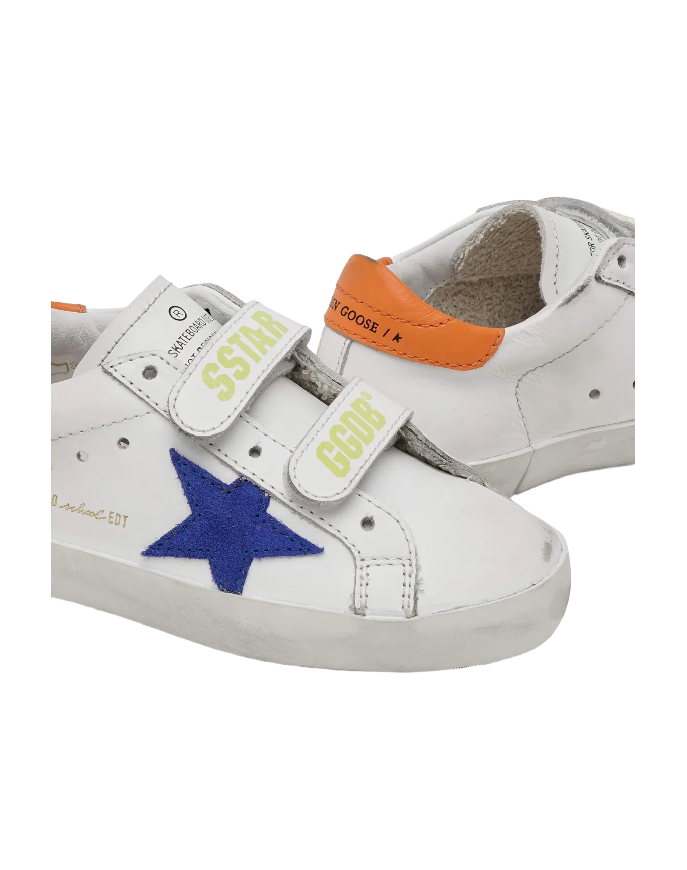 Kids | Old School Sneakers with Light Blue Suede Star & Orange Heel Tab | White x Bluette x Orange - Image 6