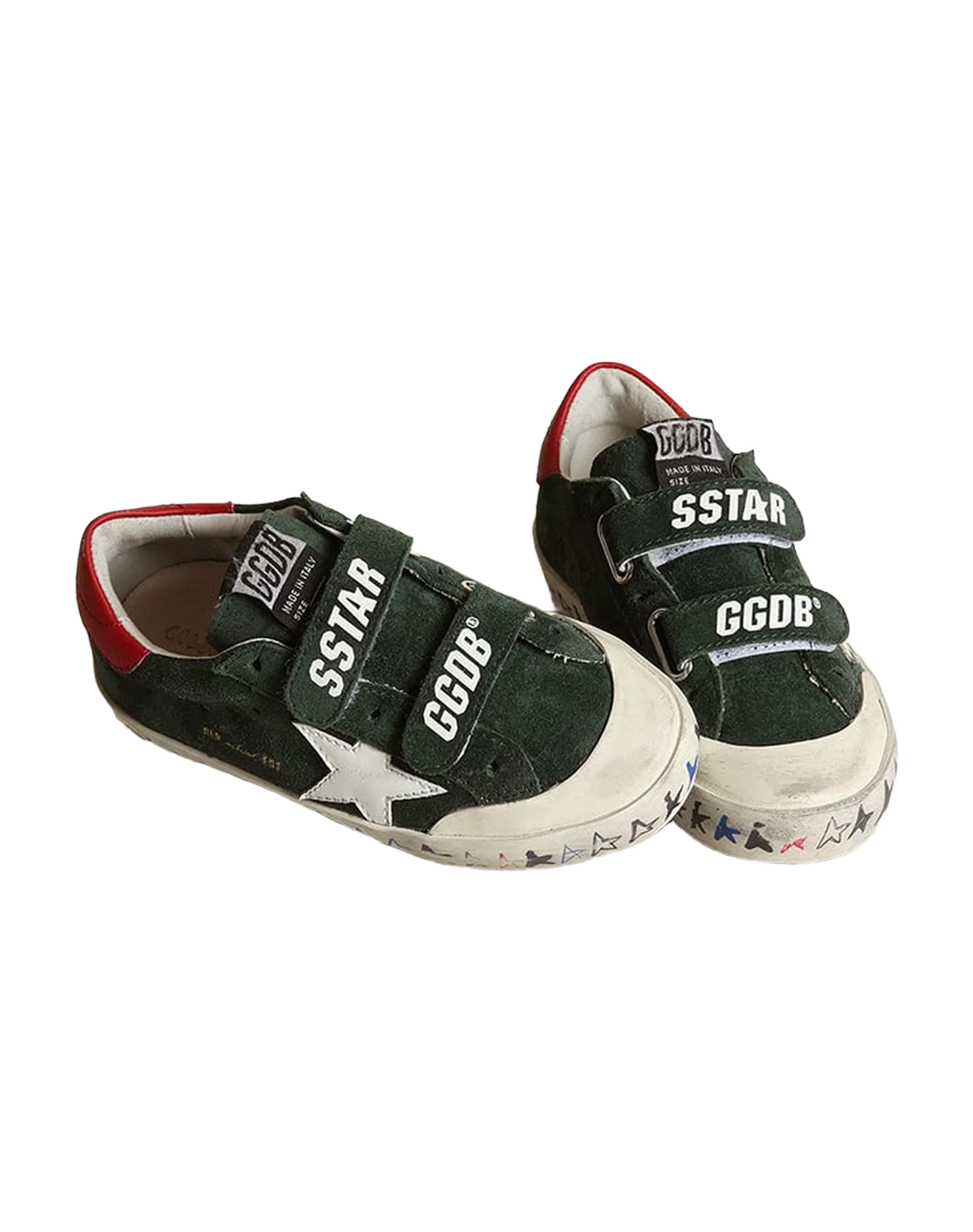 Kids | Old School Young Green Suede with White Star & Red Heel Tab | Green x White x Red - Image 2
