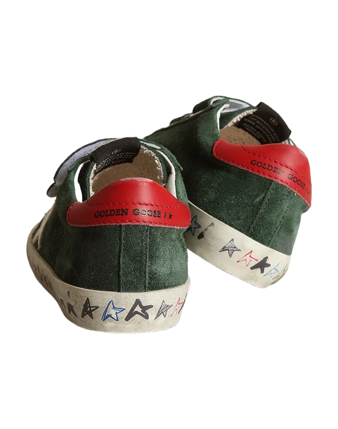 Kids | Old School Young Green Suede with White Star & Red Heel Tab | Green x White x Red - Image 5