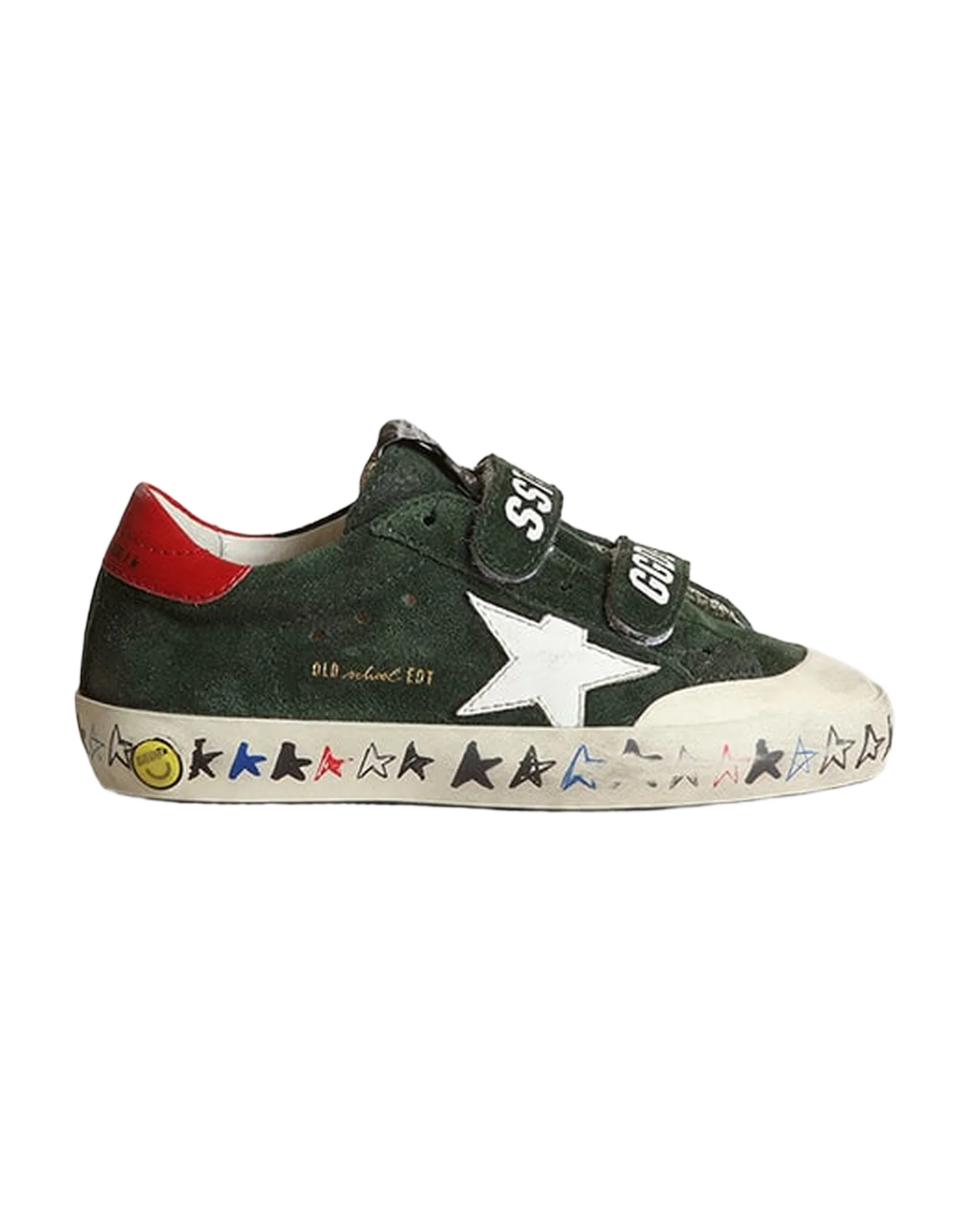 Kids | Old School Young Green Suede with White Star & Red Heel Tab | Green x White x Red - Image 6