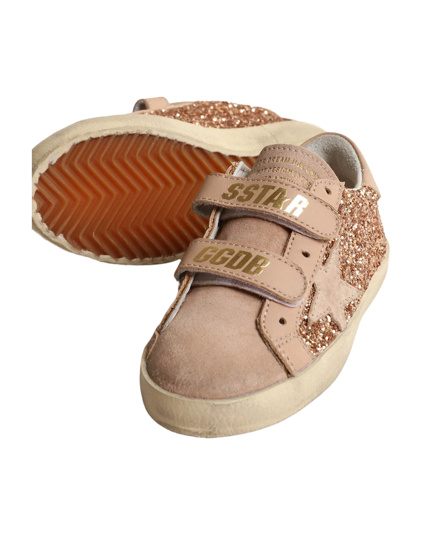 Kids | Old School Young Peach-Pink Glitter with Pink Suede Star | Peach x Beige - Image 2