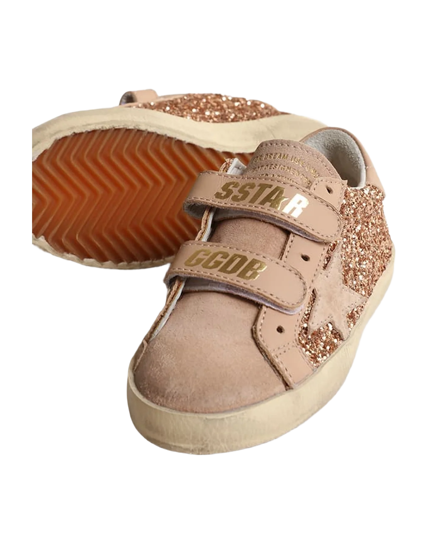 Kids | Old School Young Peach-Pink Glitter with Pink Suede Star | Peach x Beige - Image 4