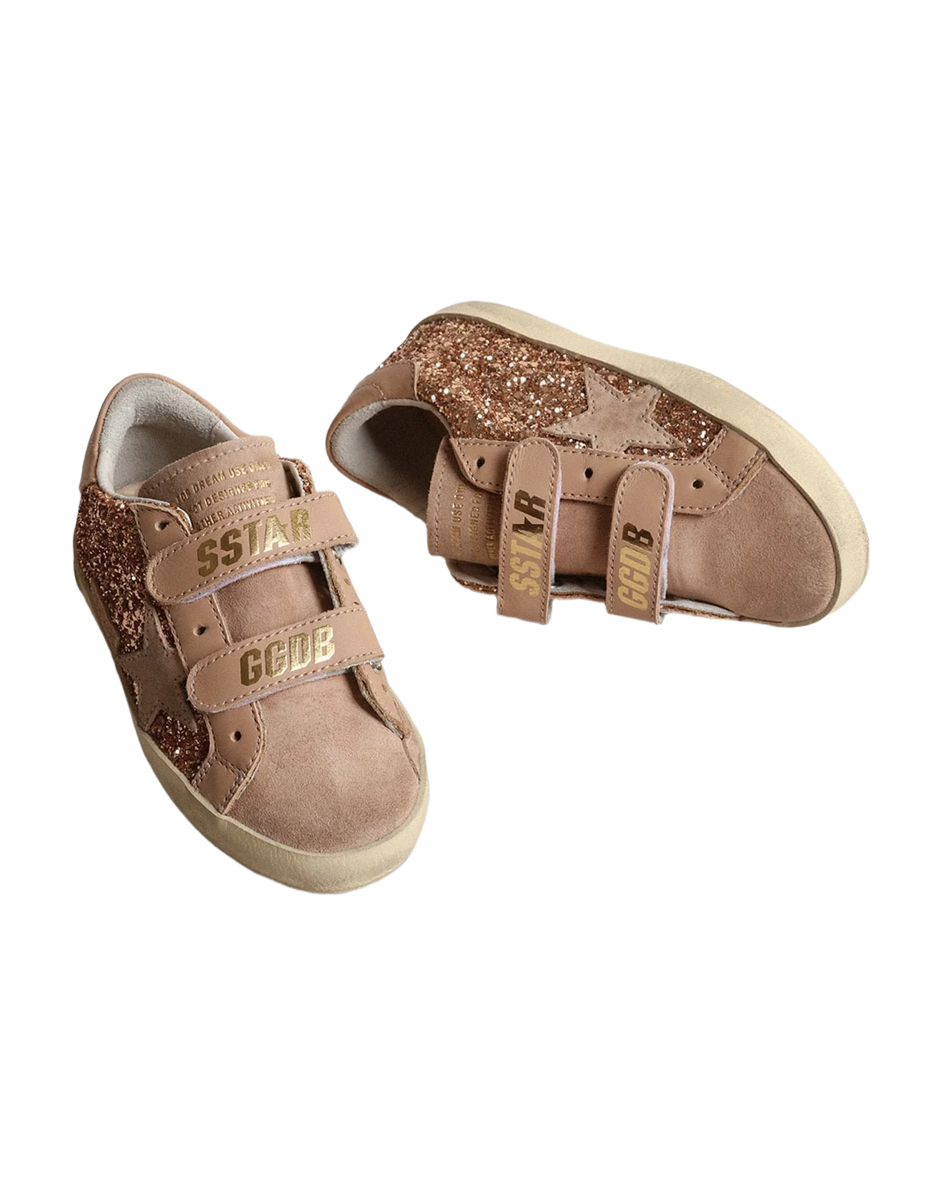 Kids | Old School Young Peach-Pink Glitter with Pink Suede Star | Peach x Beige - Image 8