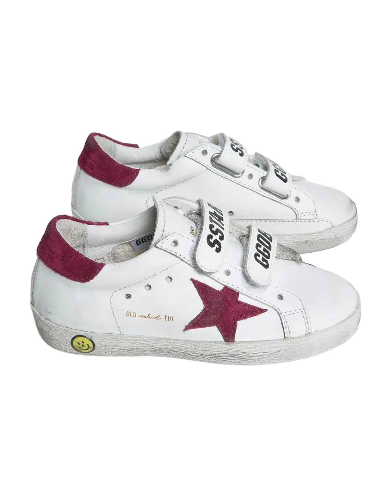 Kids | Old School Young White Leather with Burgundy Suede Star & Heel Tab - Image 2