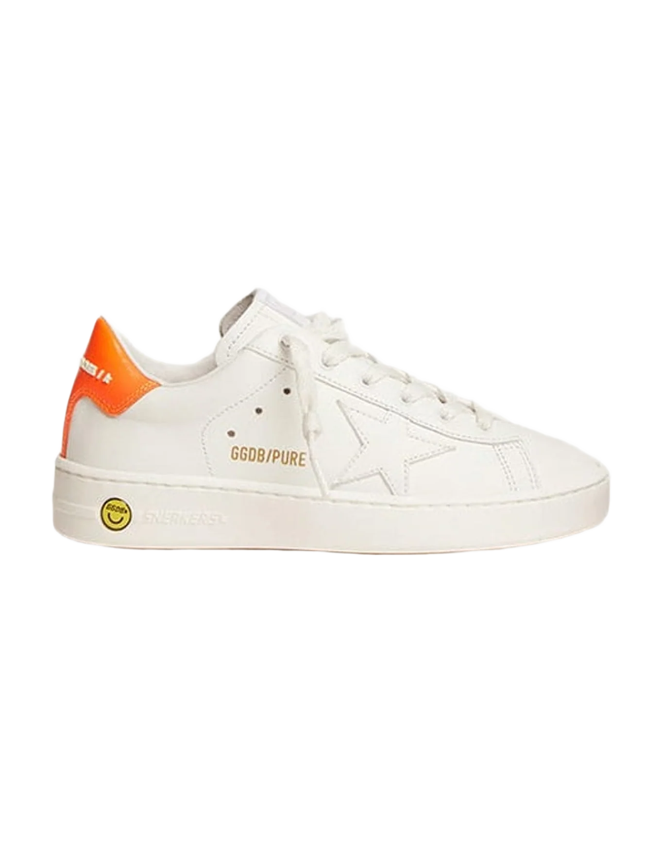 Kids | Purestar White Leather with Orange Heel Tab | White x Orange Fluo