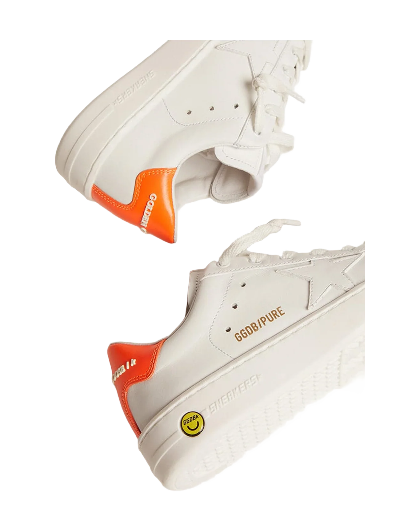 Kids | Purestar White Leather with Orange Heel Tab | White x Orange Fluo - Image 2