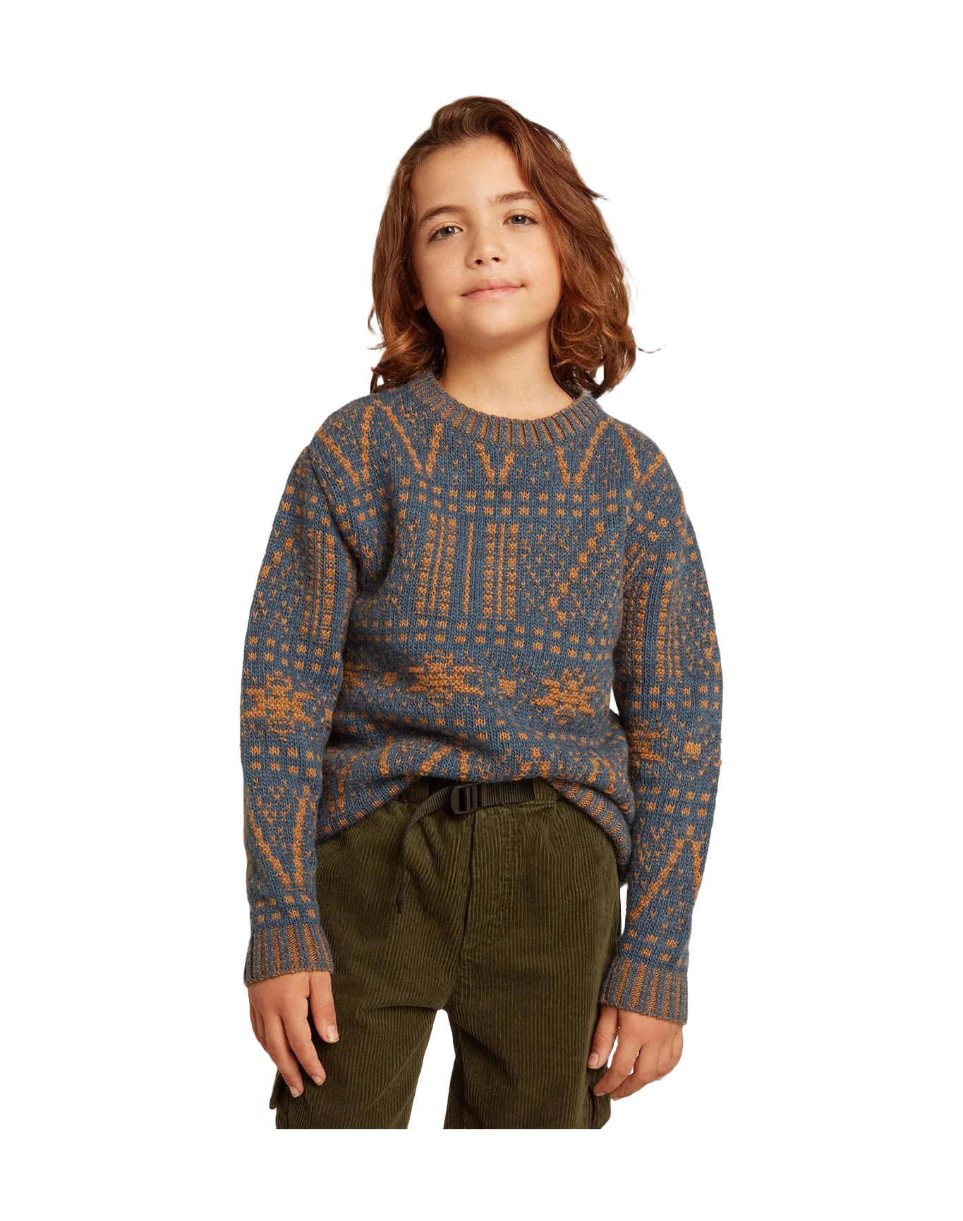 Kids | Round-Neck Sweater with Blue Fair Isle Motif | Sea Storm x Malt Ball - Image 11