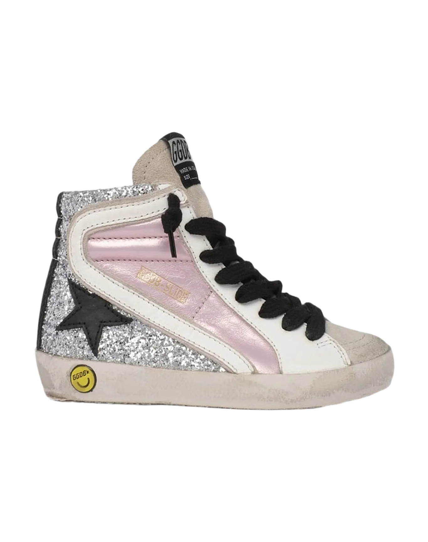 Kids | Slide Laminated & Glitter Upper Leather Star | Salmon Pink x Silver x Ice x White x Black