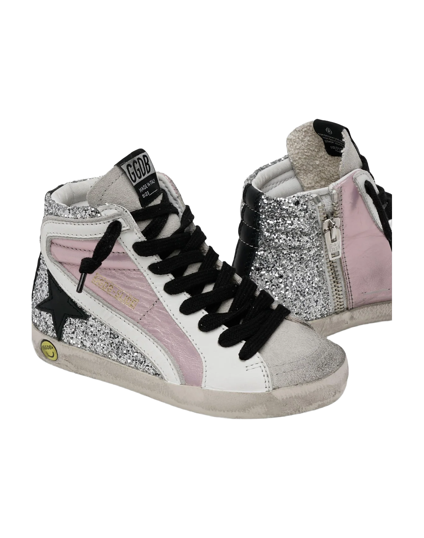 Kids | Slide Laminated & Glitter Upper Leather Star | Salmon Pink x Silver x Ice x White x Black - Image 4