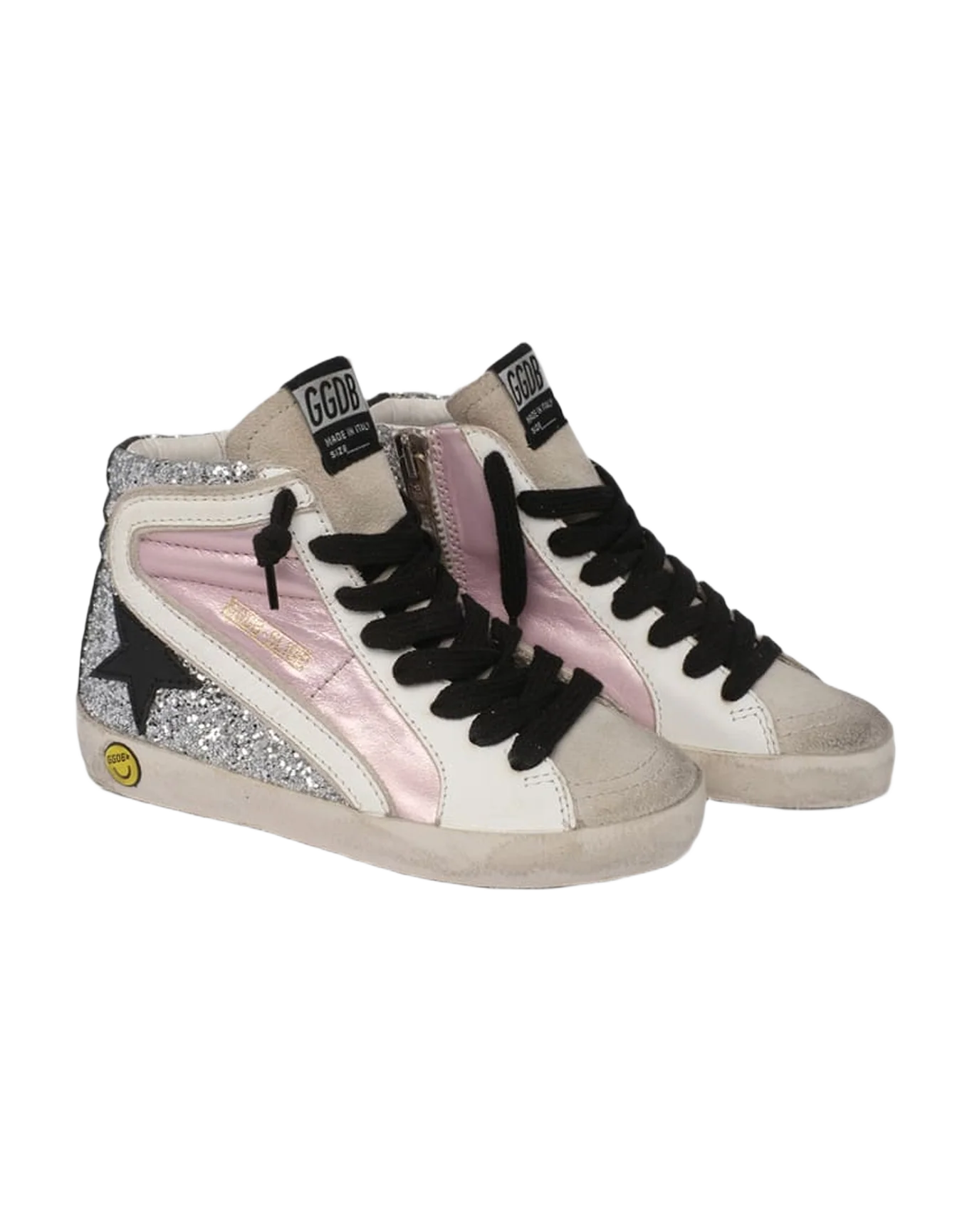 Kids | Slide Laminated & Glitter Upper Leather Star | Salmon Pink x Silver x Ice x White x Black - Image 5