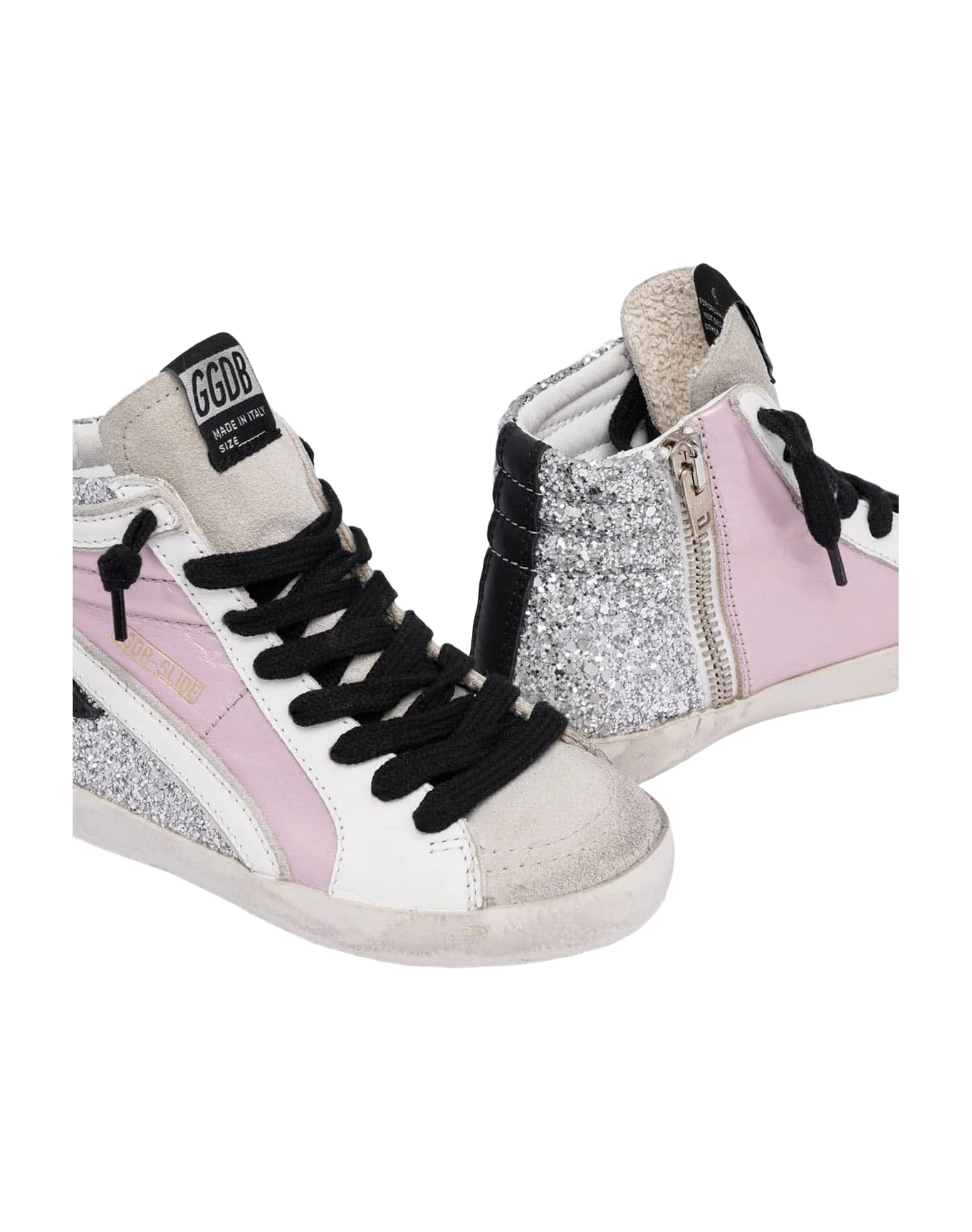 Kids | Slide Laminated & Glitter Upper Leather Star | Salmon Pink x Silver x Ice x White x Black - Image 6