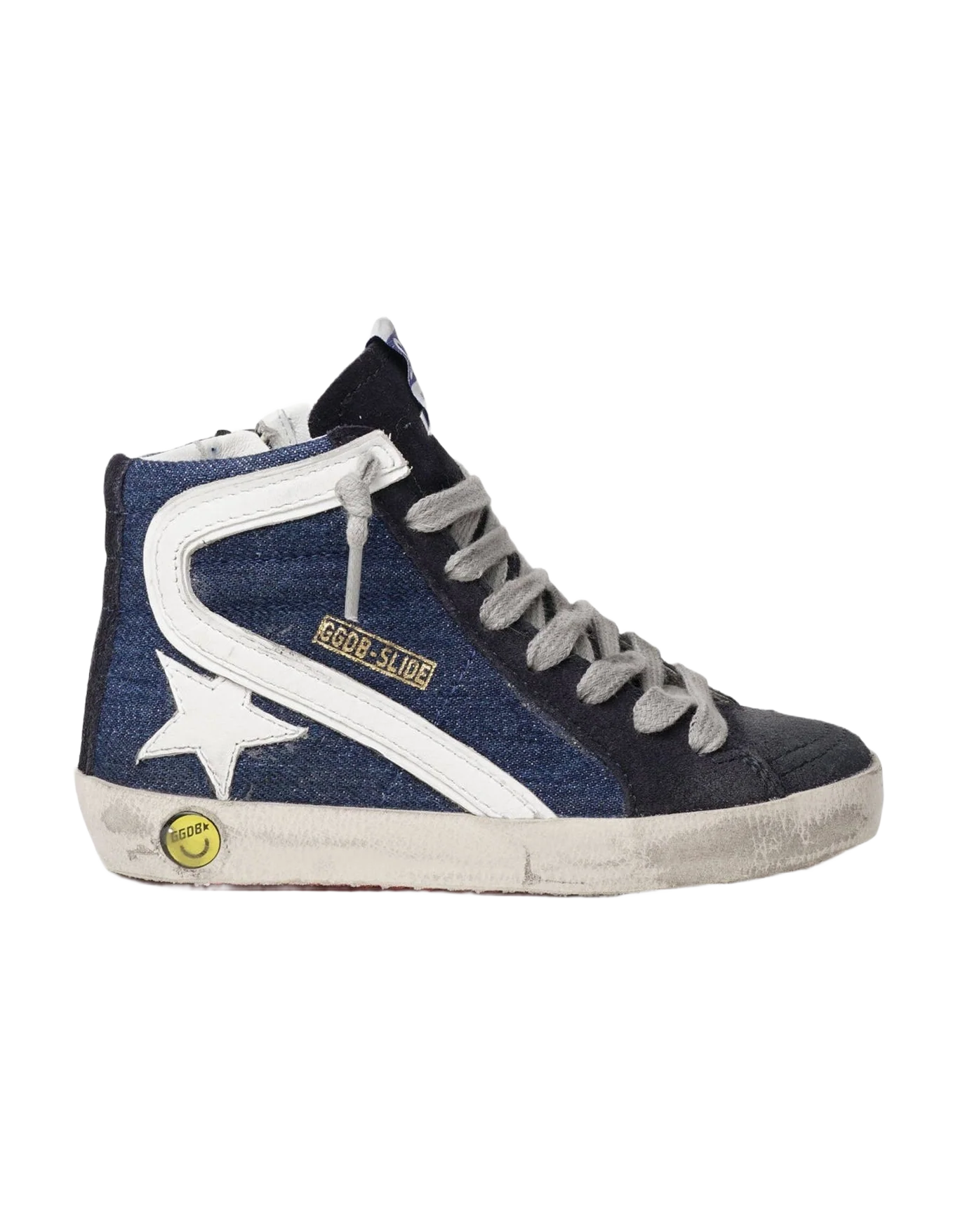 Kids | Slide Sneakers Denim with White Leather Star | Dark Blue x Night Blue x White