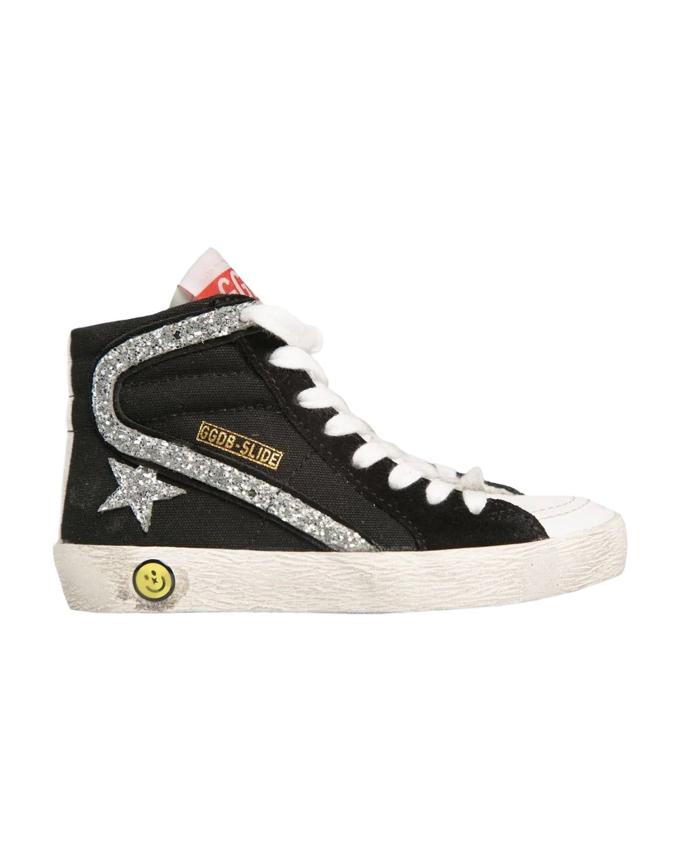 Kids | Slide Sneakers with Black Canvas & Glitter Star