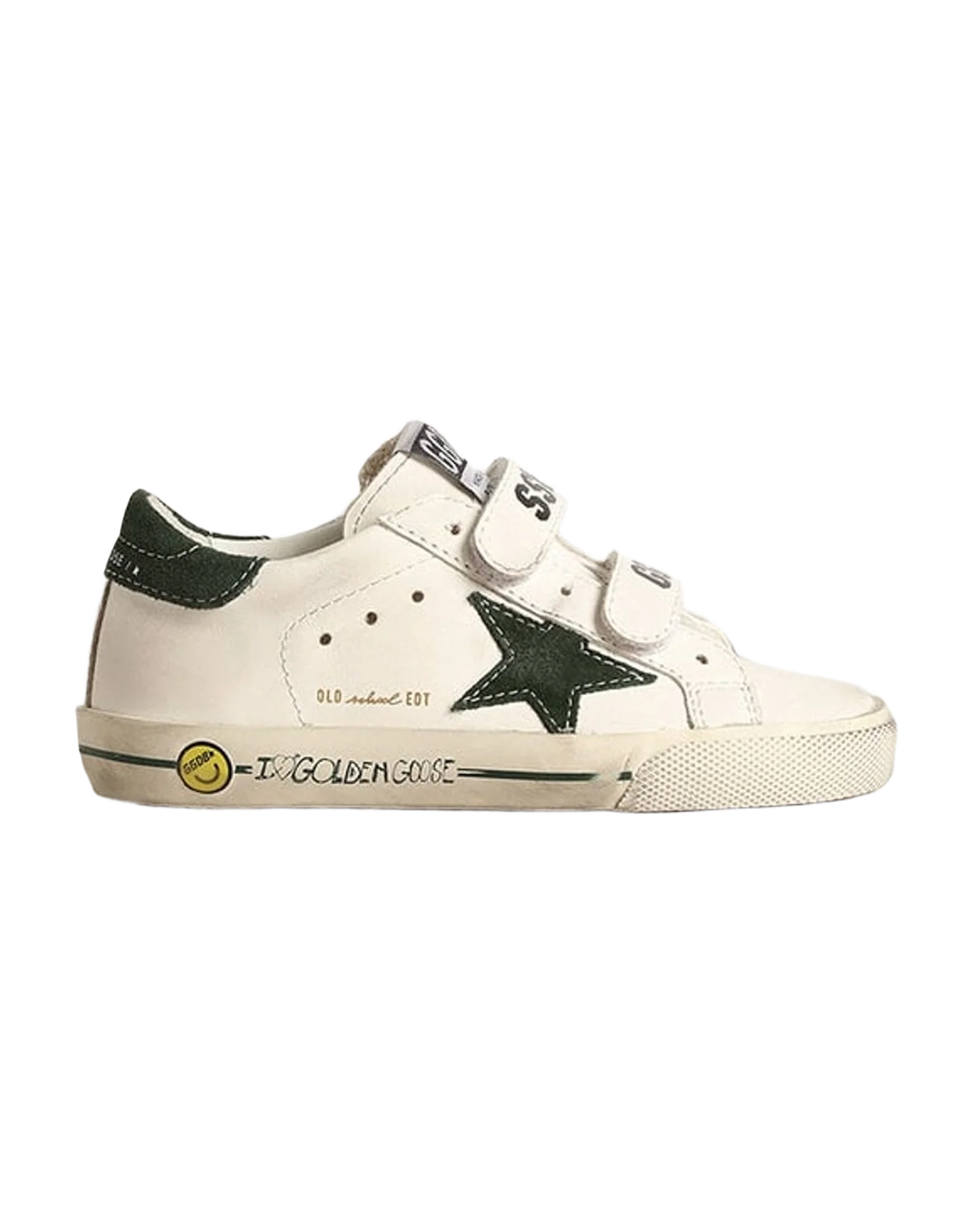 Kids | Sneakers Superstar with Dark Green Star | White x Green