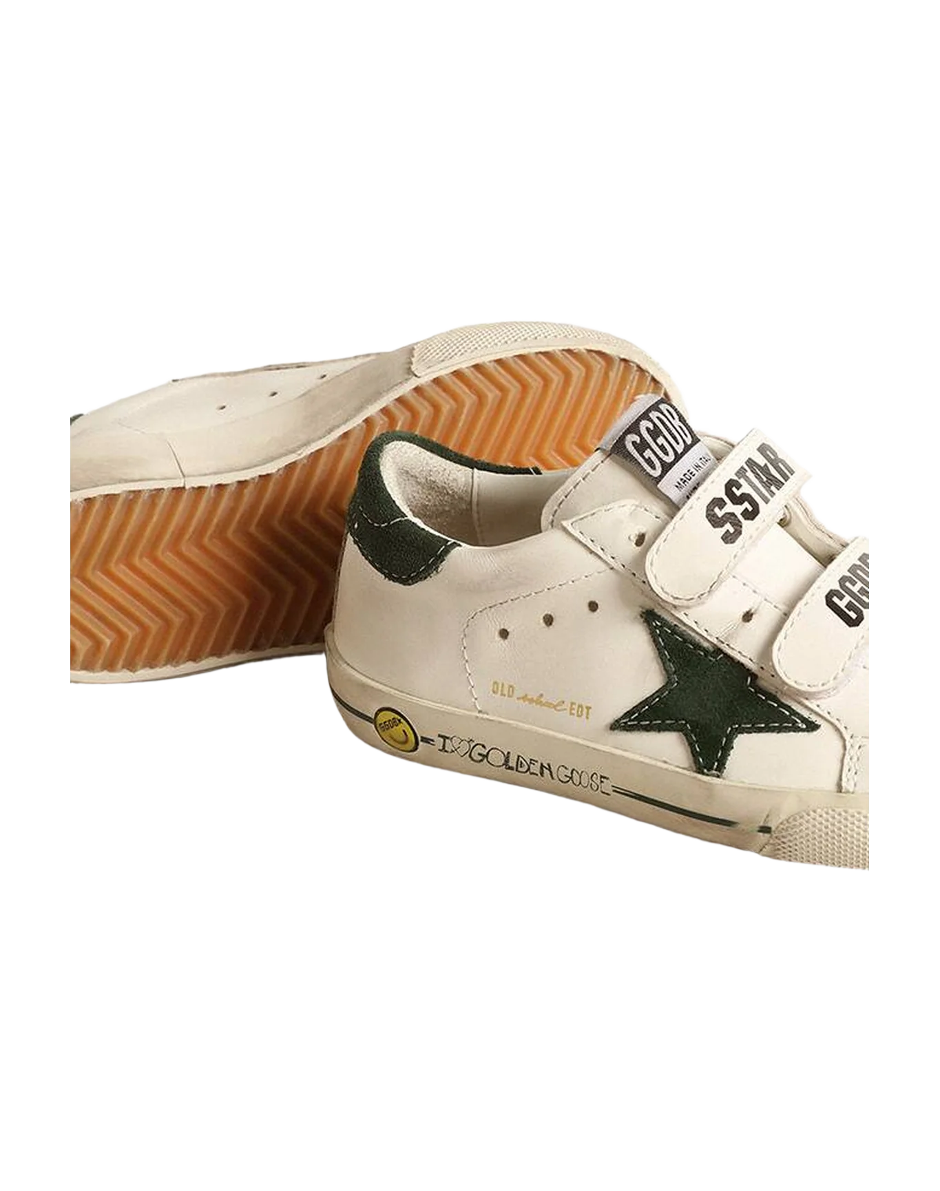 Kids | Sneakers Superstar with Dark Green Star | White x Green - Image 4