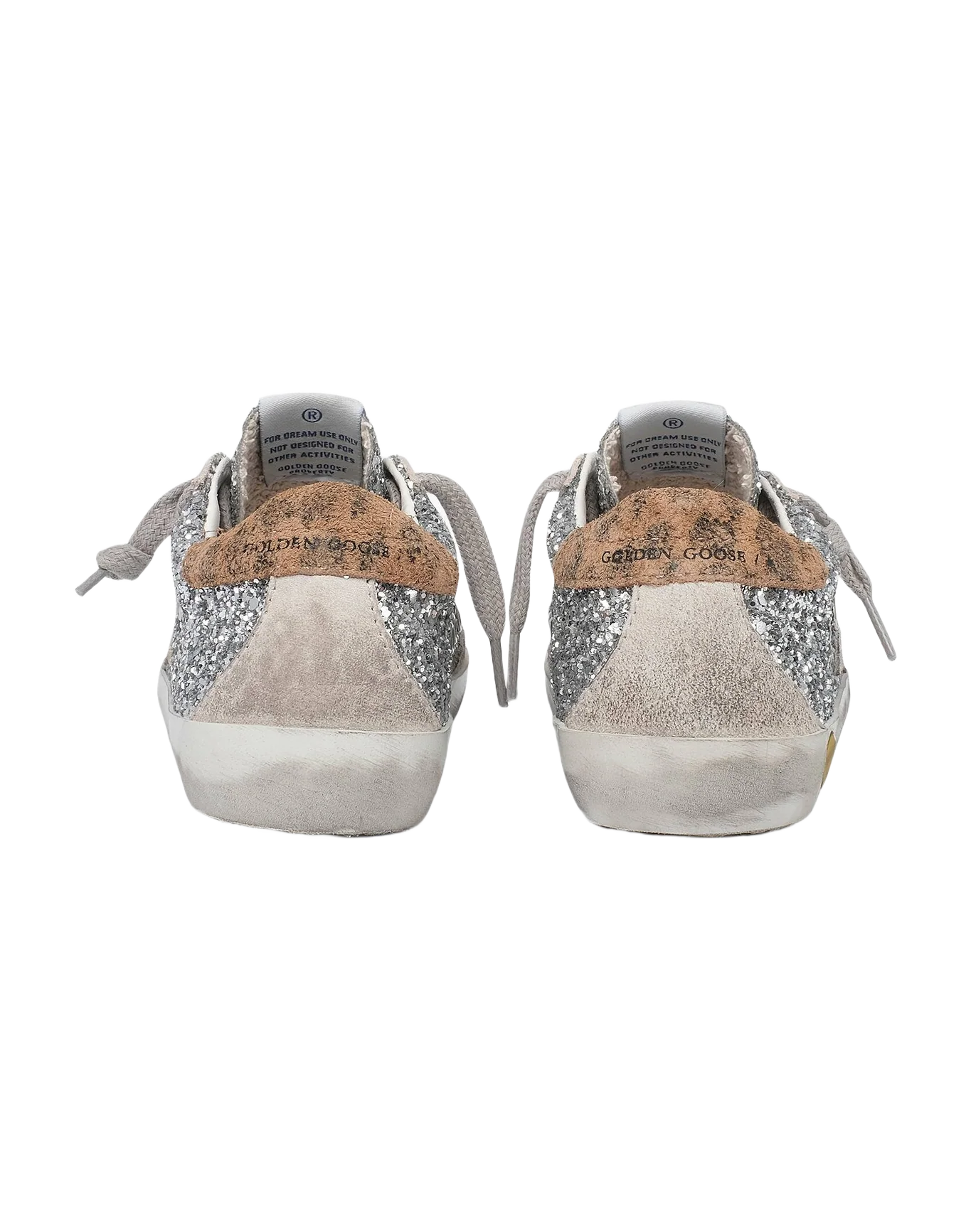 Kids | Super-Star Junior Sneakers Silver Glitter with Silver Leather Star & Beige Suede Heel Tab | Silver x Beige Brown Leo x Ice - Image 2