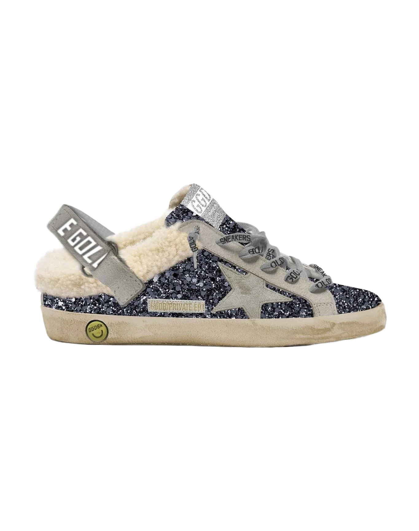 Kids | Super-Star Sabot with Glitter & Shearling Interior | Night Blue x Taupe x Beige