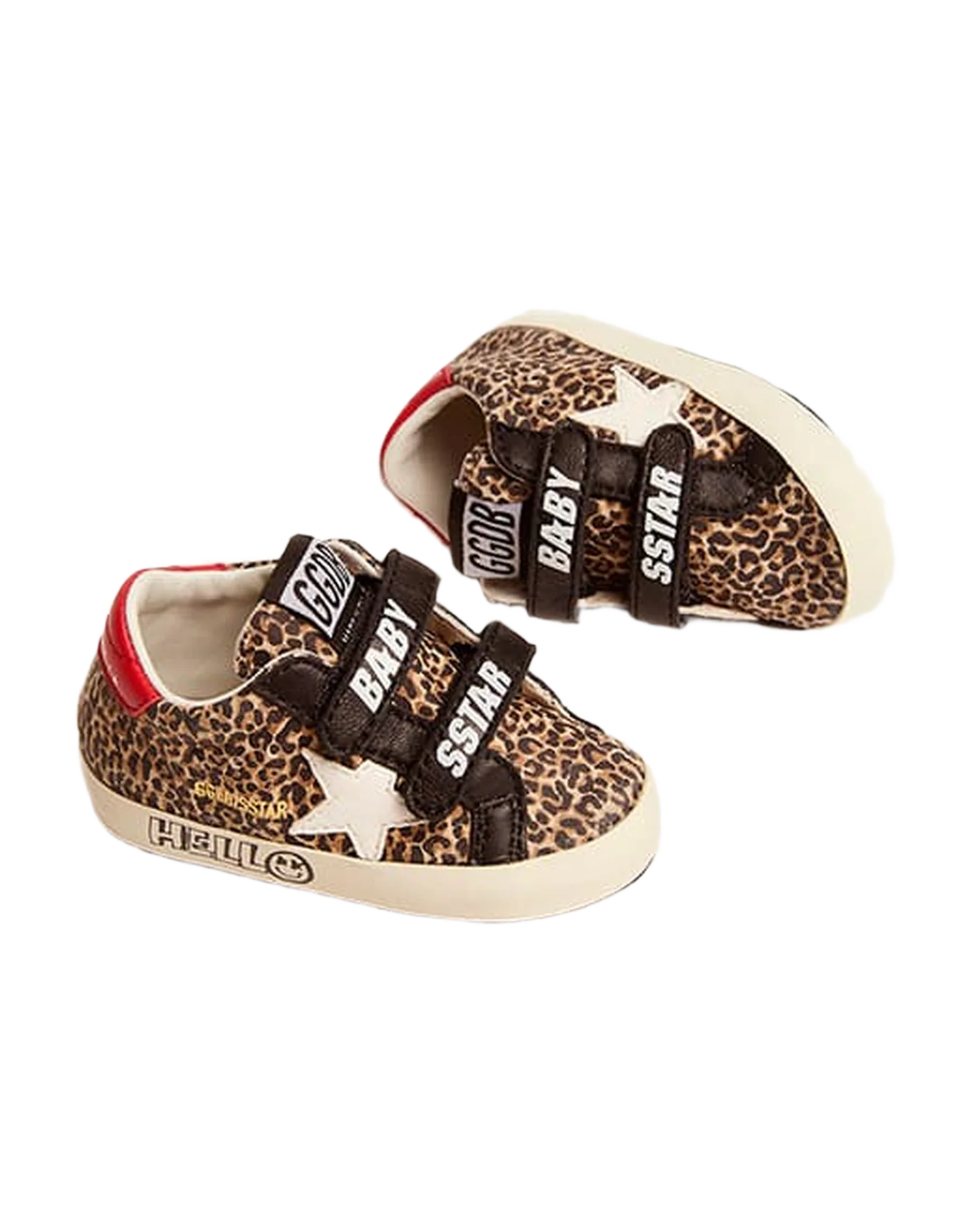 Kids | Super-Star School with Leopard Print & White Leather Star | Beige Brown Leo x Black x White x Red - Image 2