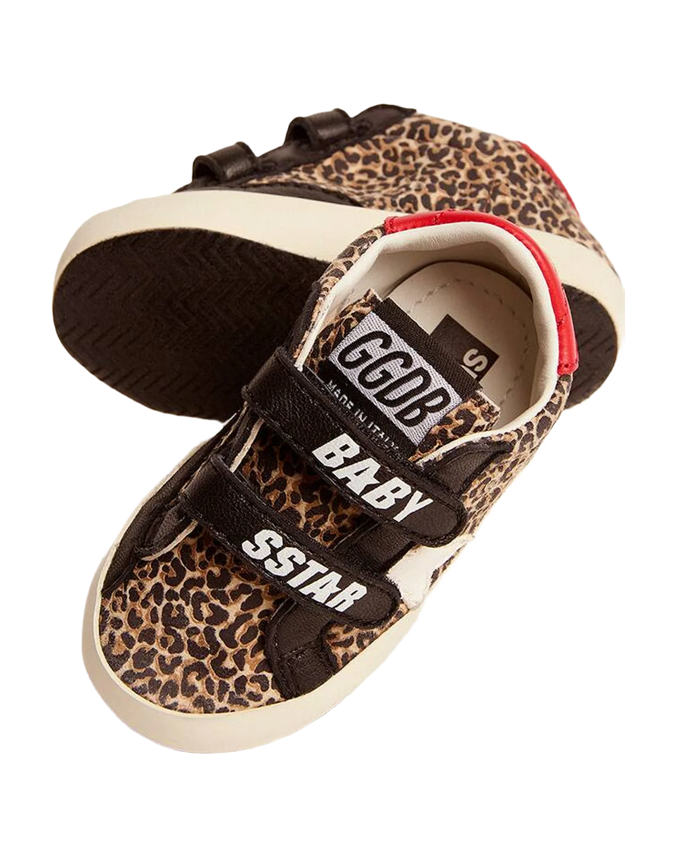 Kids | Super-Star School with Leopard Print & White Leather Star | Beige Brown Leo x Black x White x Red - Image 3