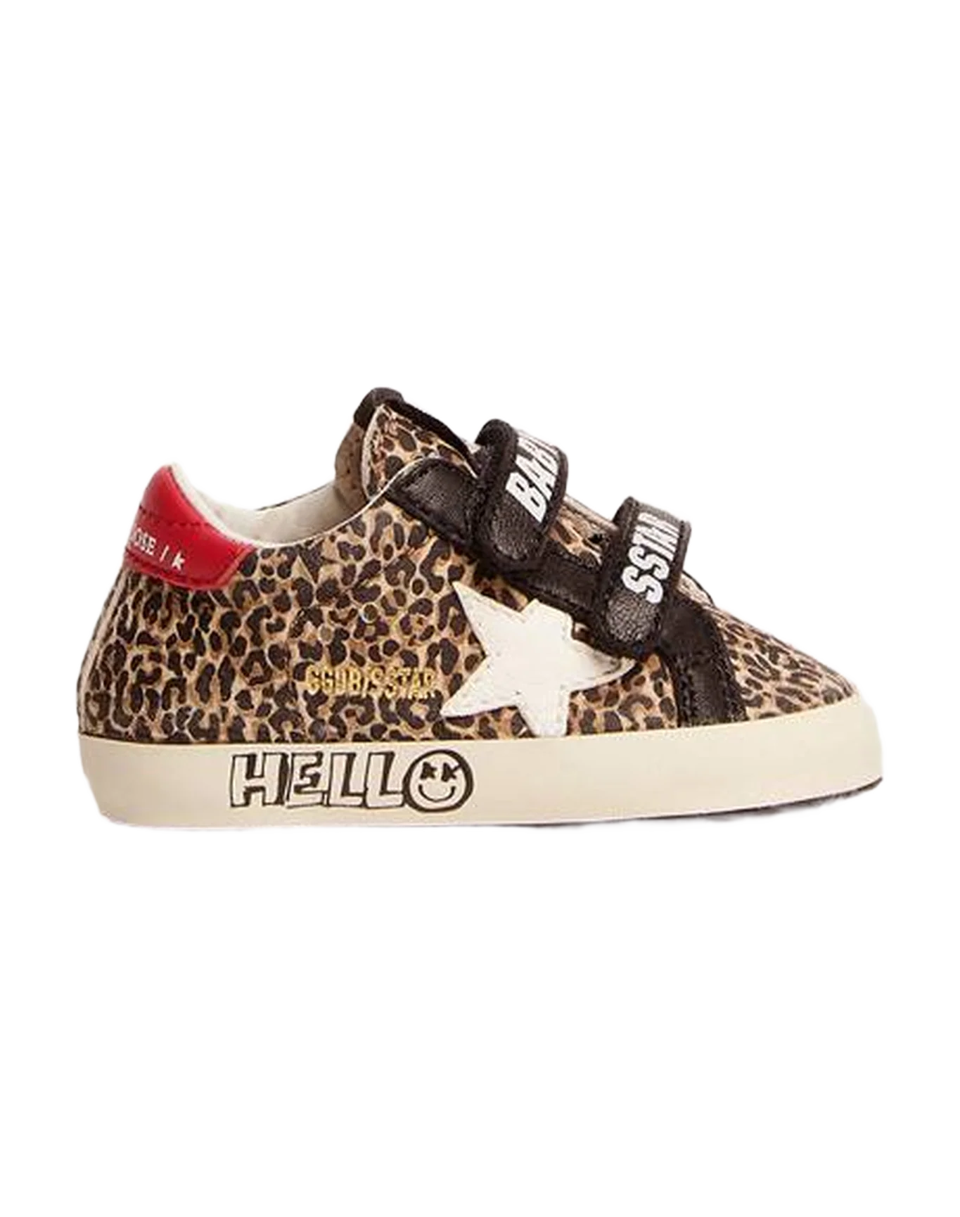 Kids | Super-Star School with Leopard Print & White Leather Star | Beige Brown Leo x Black x White x Red - Image 4