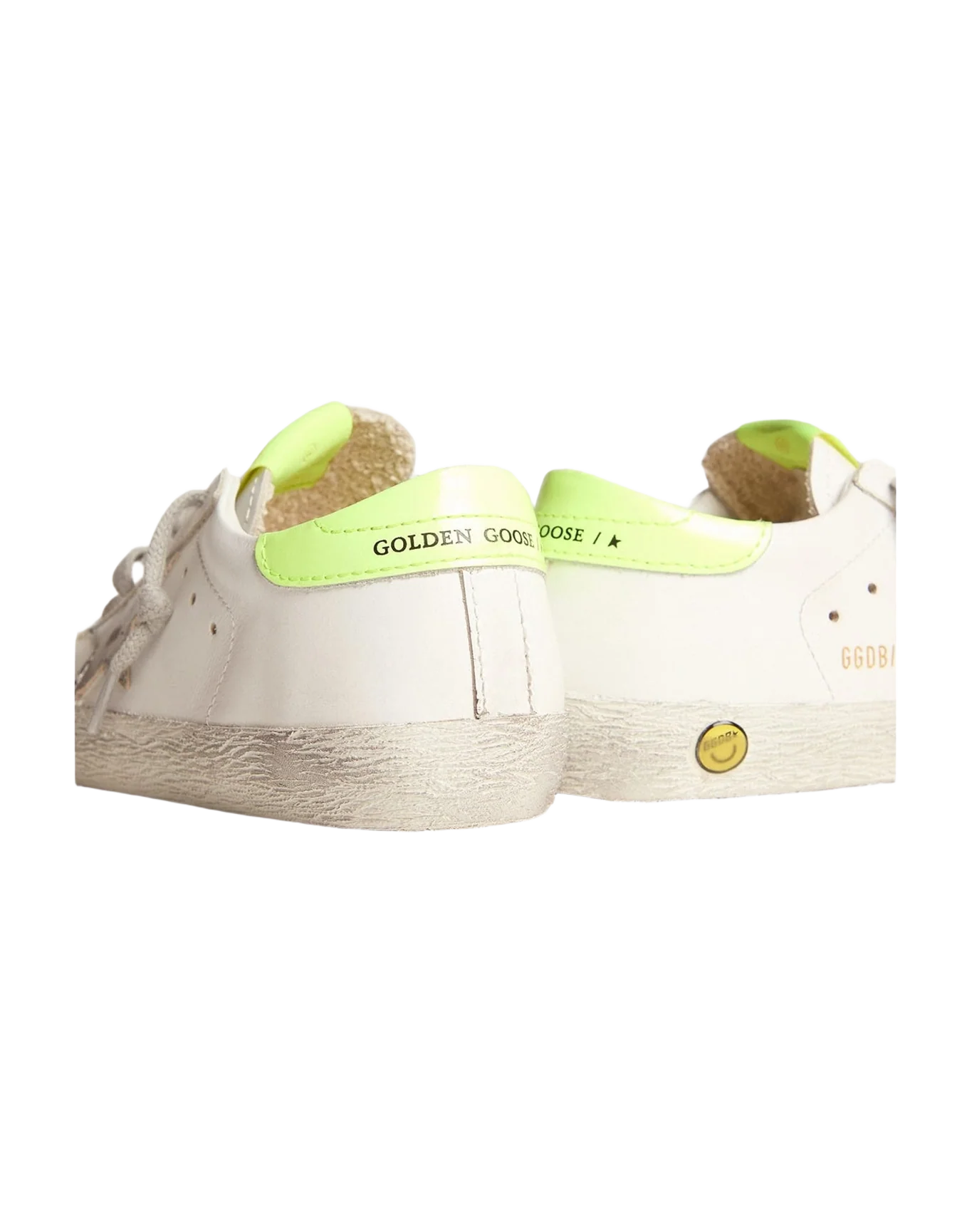 Kids | Super-Star Sneakers with Fluorescent Yellow Heel Tab & Silver Star | White x Silver x Yellow Fluo (V1)