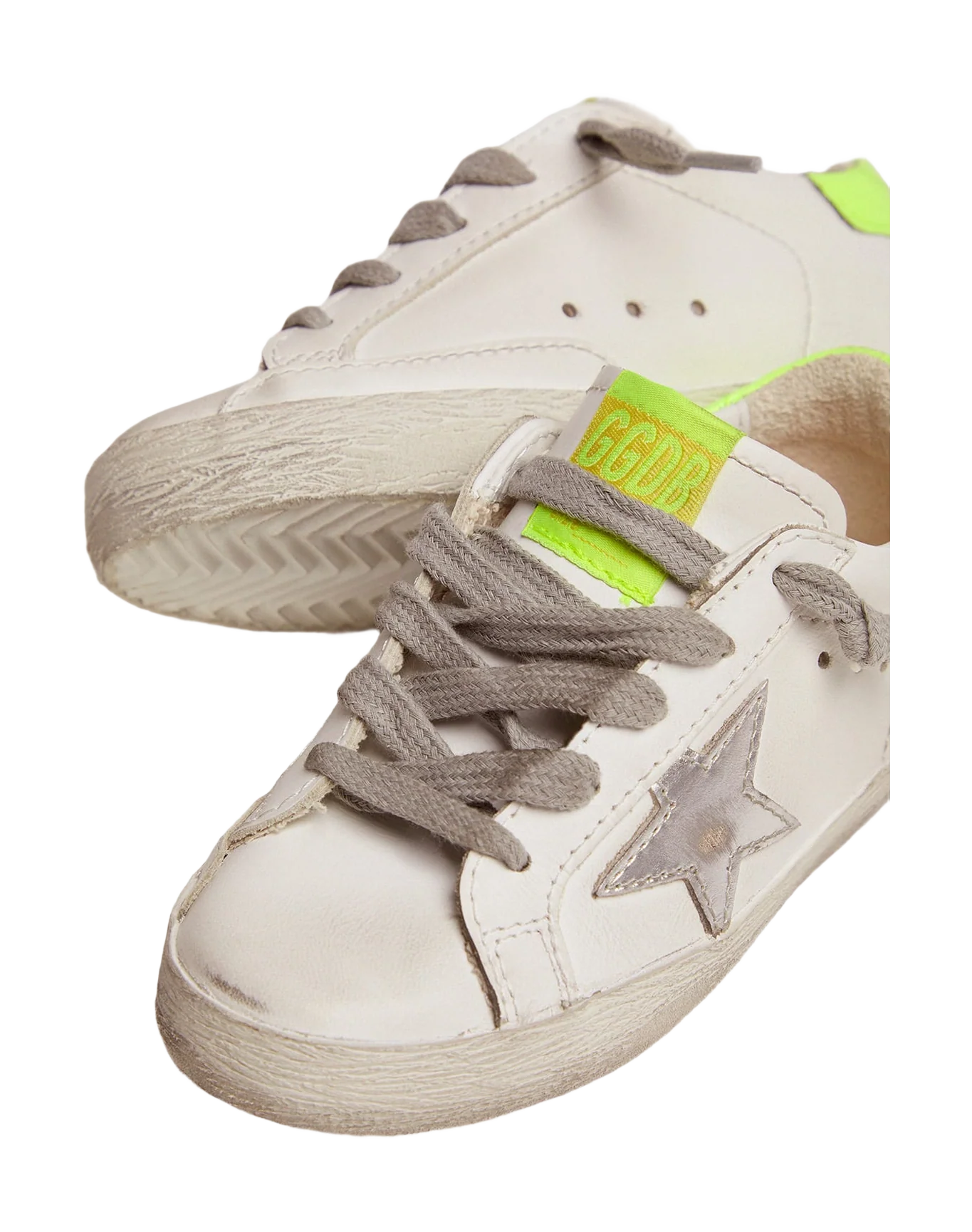 Kids | Super-Star Sneakers with Fluorescent Yellow Heel Tab & Silver Star | White x Silver x Yellow Fluo (V1) - Image 5