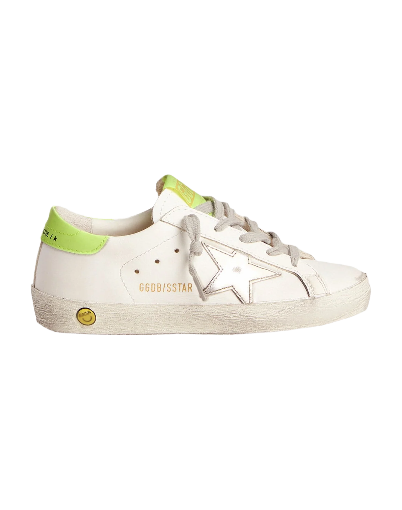 Kids | Super-Star Sneakers with Fluorescent Yellow Heel Tab & Silver Star | White x Silver x Yellow Fluo (V2) - Image 2