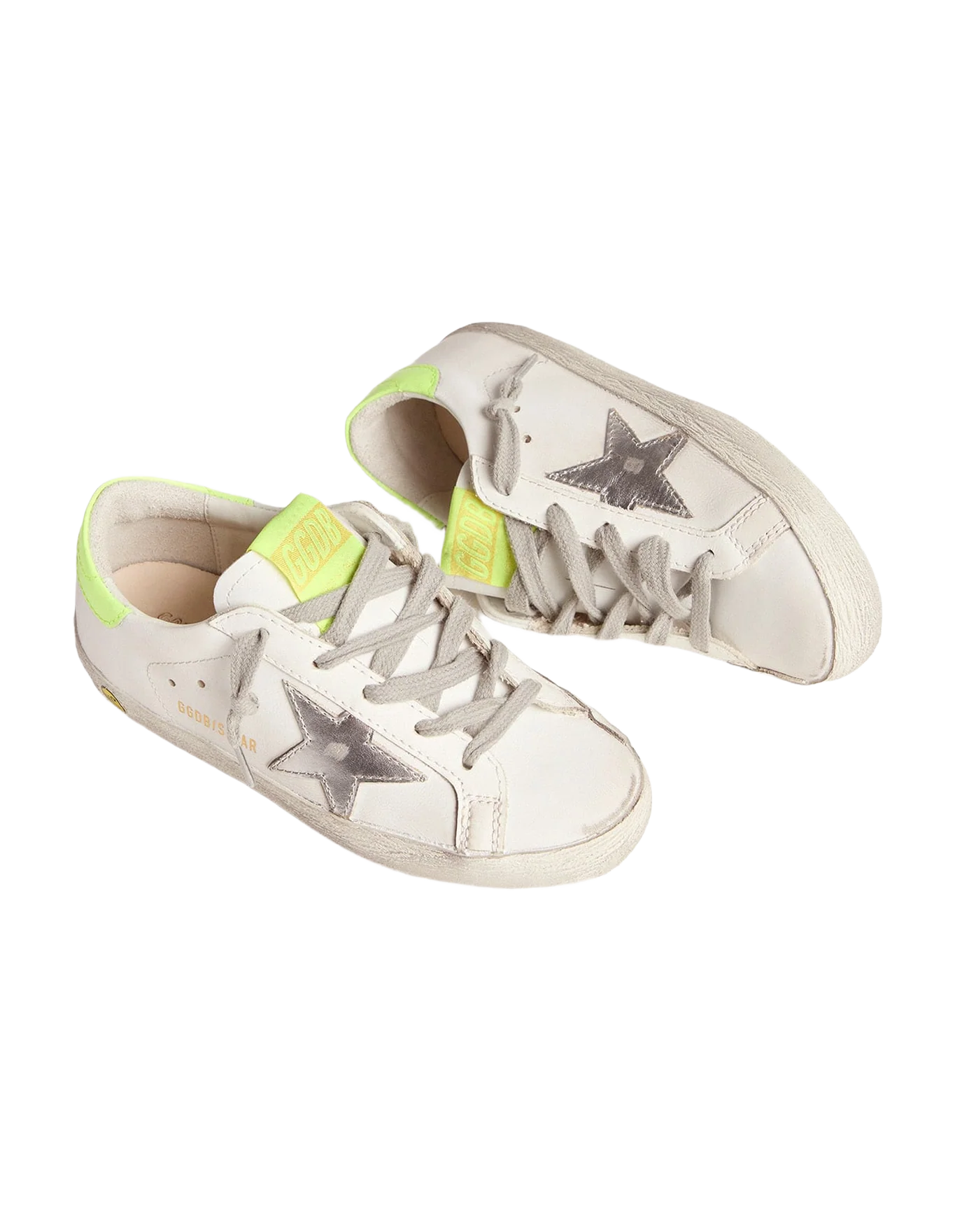 Kids | Super-Star Sneakers with Fluorescent Yellow Heel Tab & Silver Star | White x Silver x Yellow Fluo (V2) - Image 3