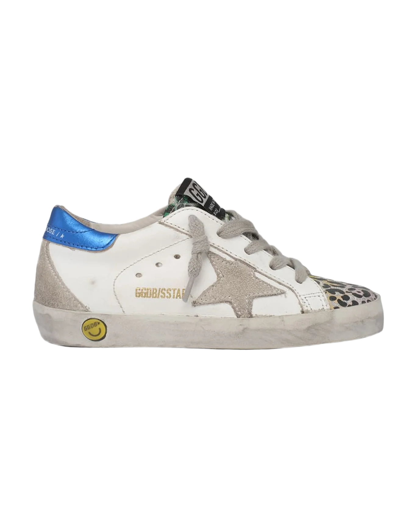 Kids | Super-Star Sneakers with Leopard-Print Suede Insert | White x Silver x Multicolor Leo x Ice x Blue - Image 3