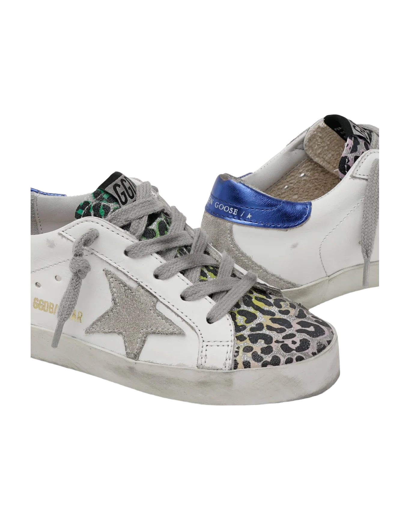 Kids | Super-Star Sneakers with Leopard-Print Suede Insert | White x Silver x Multicolor Leo x Ice x Blue - Image 4