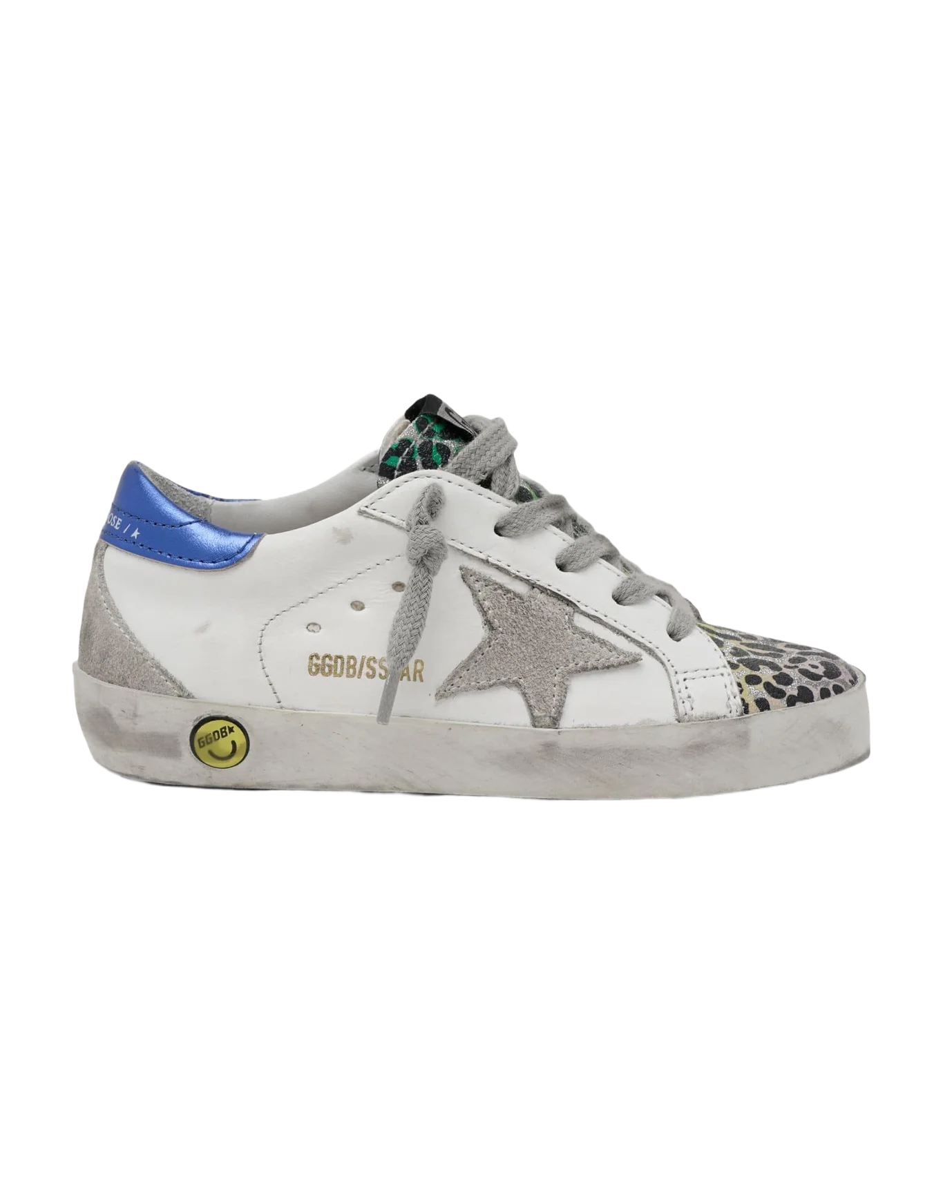 Kids | Super-Star Sneakers with Leopard-Print Suede Insert | White x Silver x Multicolor Leo x Ice x Blue - Image 5