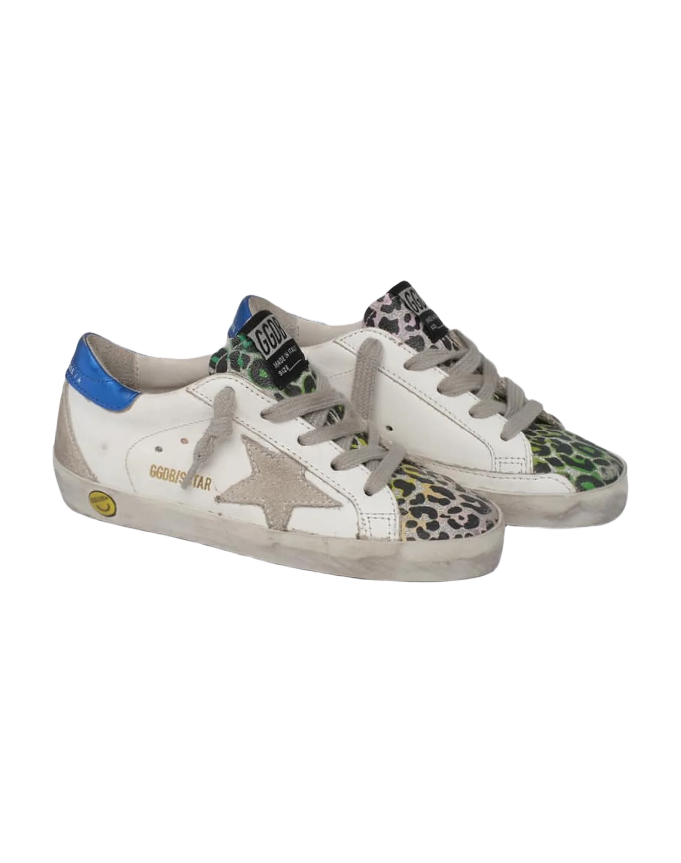 Kids | Super-Star Sneakers with Leopard-Print Suede Insert | White x Silver x Multicolor Leo x Ice x Blue - Image 6